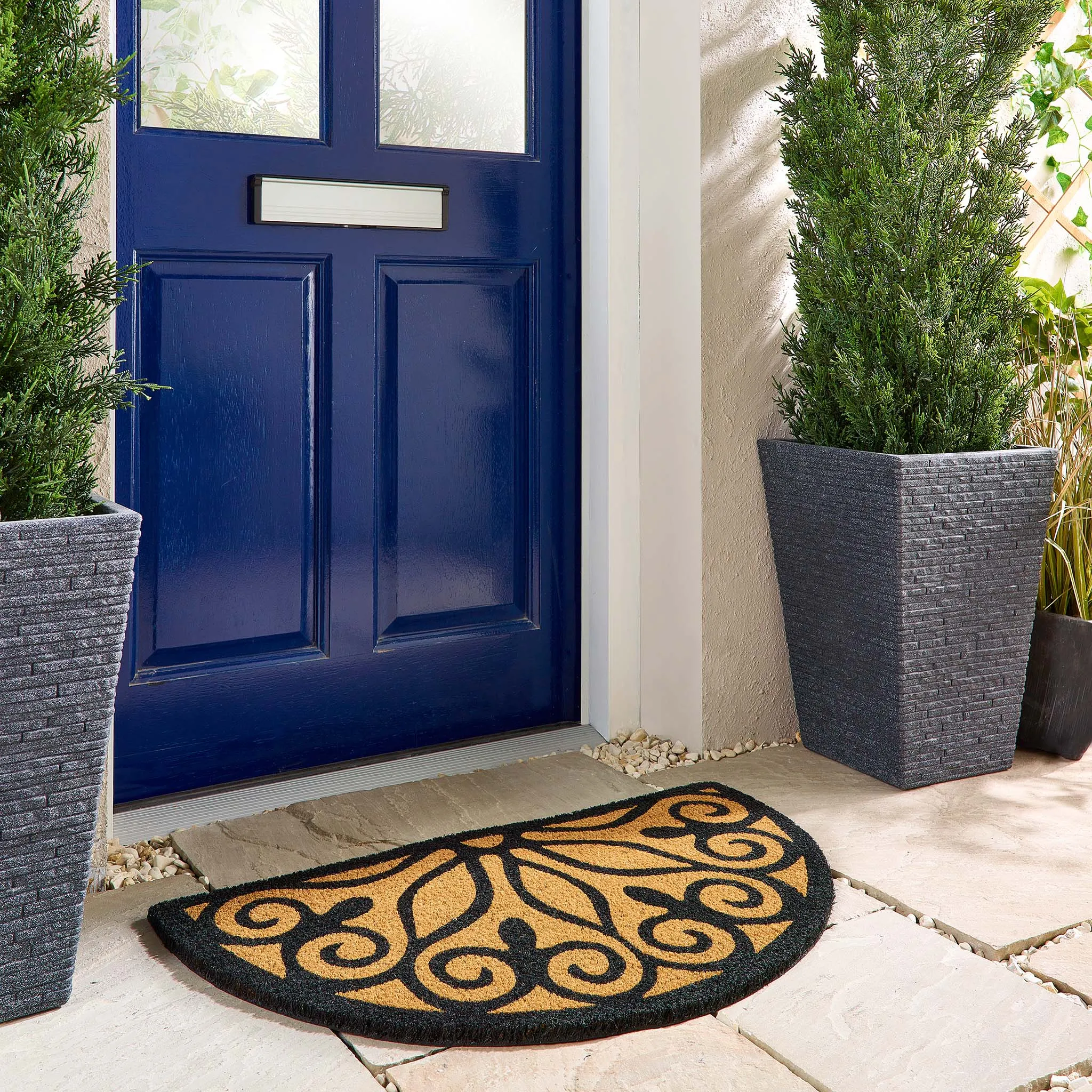 Scroll Semi-Circle Doormat - Black, Coir product
