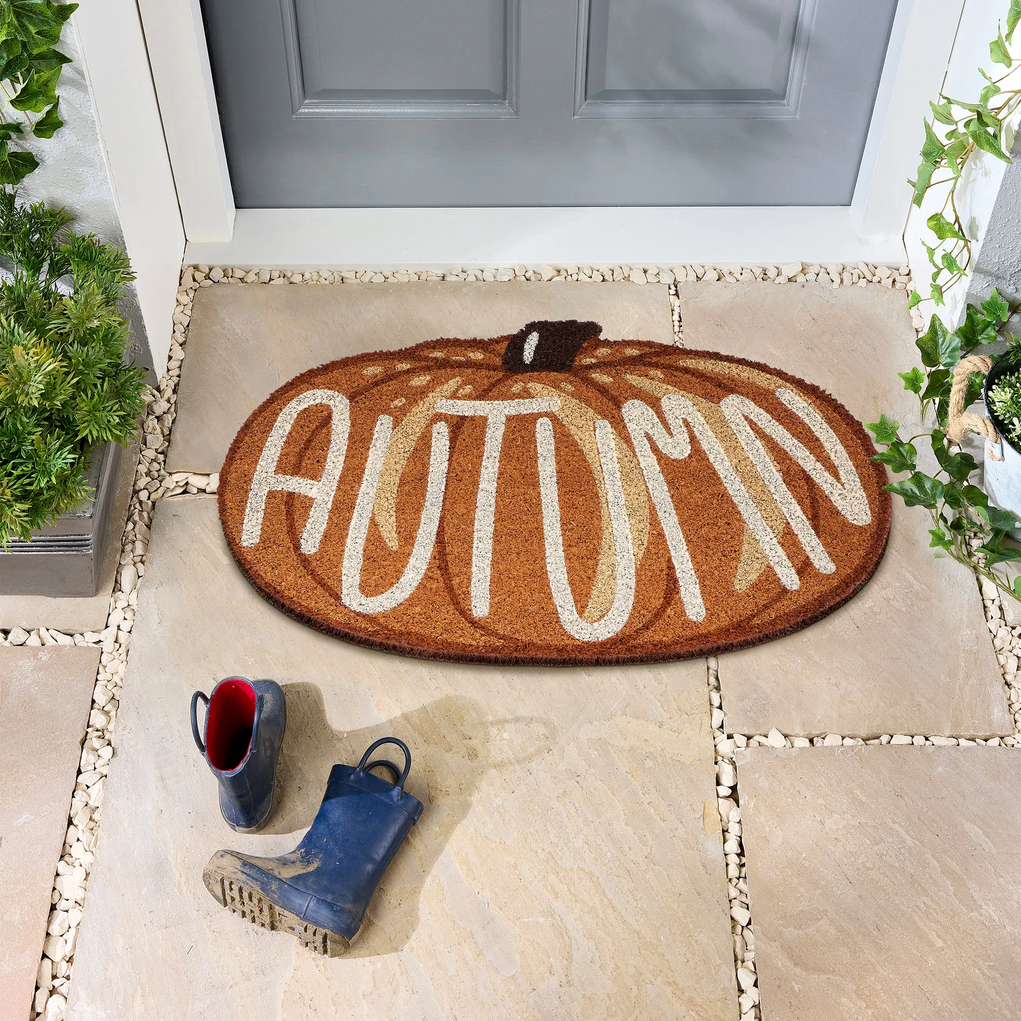 Shaped Autumn Pumpkin Coir Doormat - Orange product
