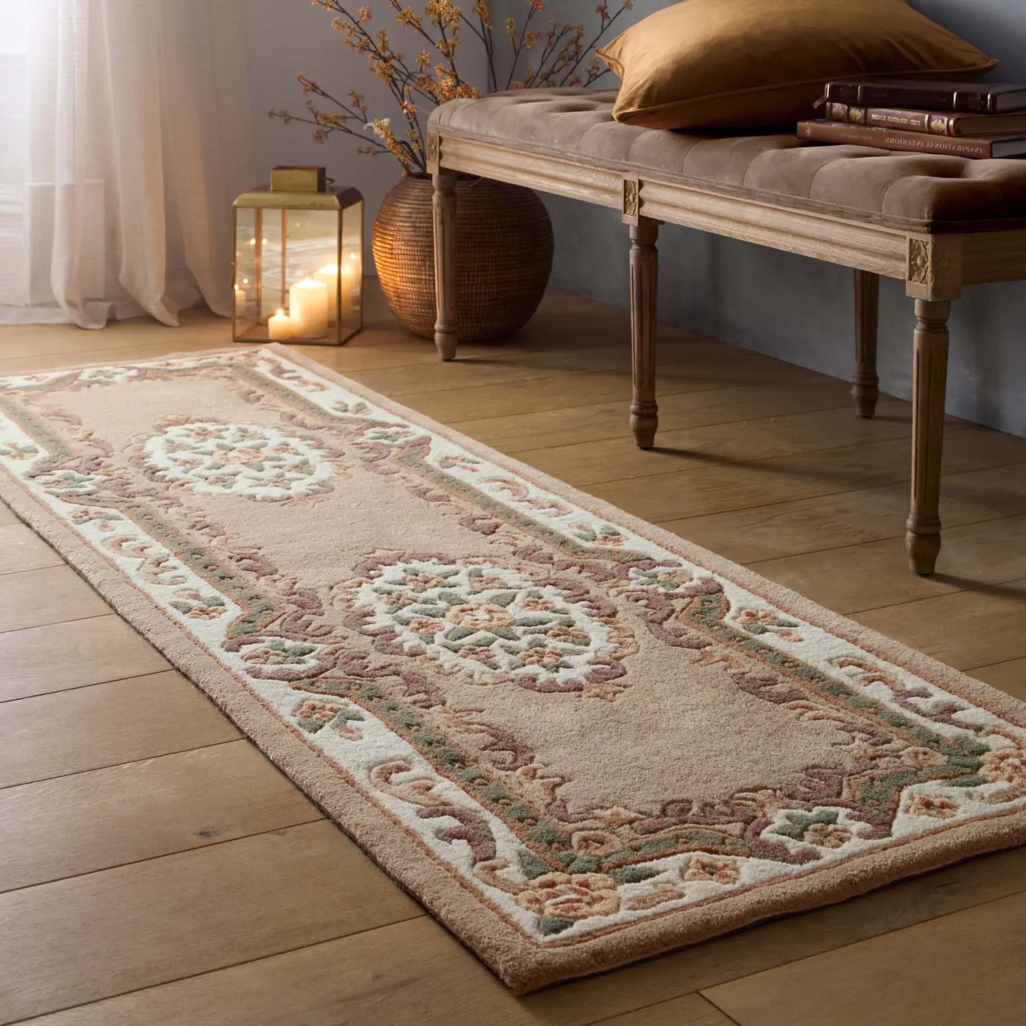 Shensi Aubusson Rug Runner - Beige, Wool product