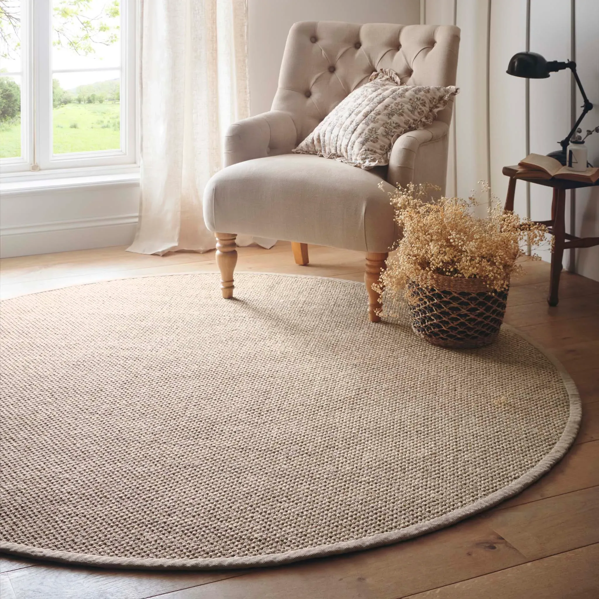 Sisal Area Rug with Sand Border - Light Beige, Sisal product