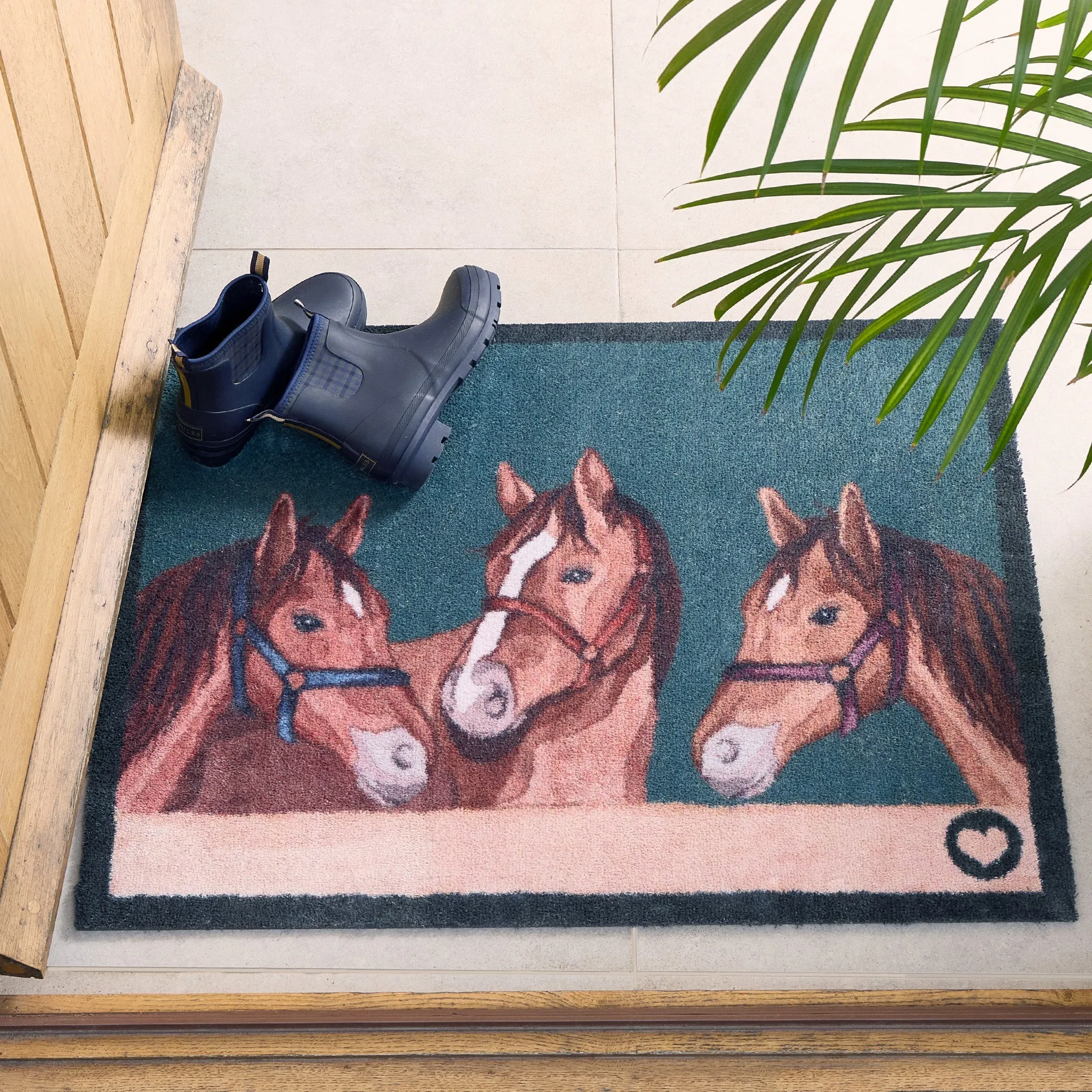 Stable Horses Washable Doormat - Teal product