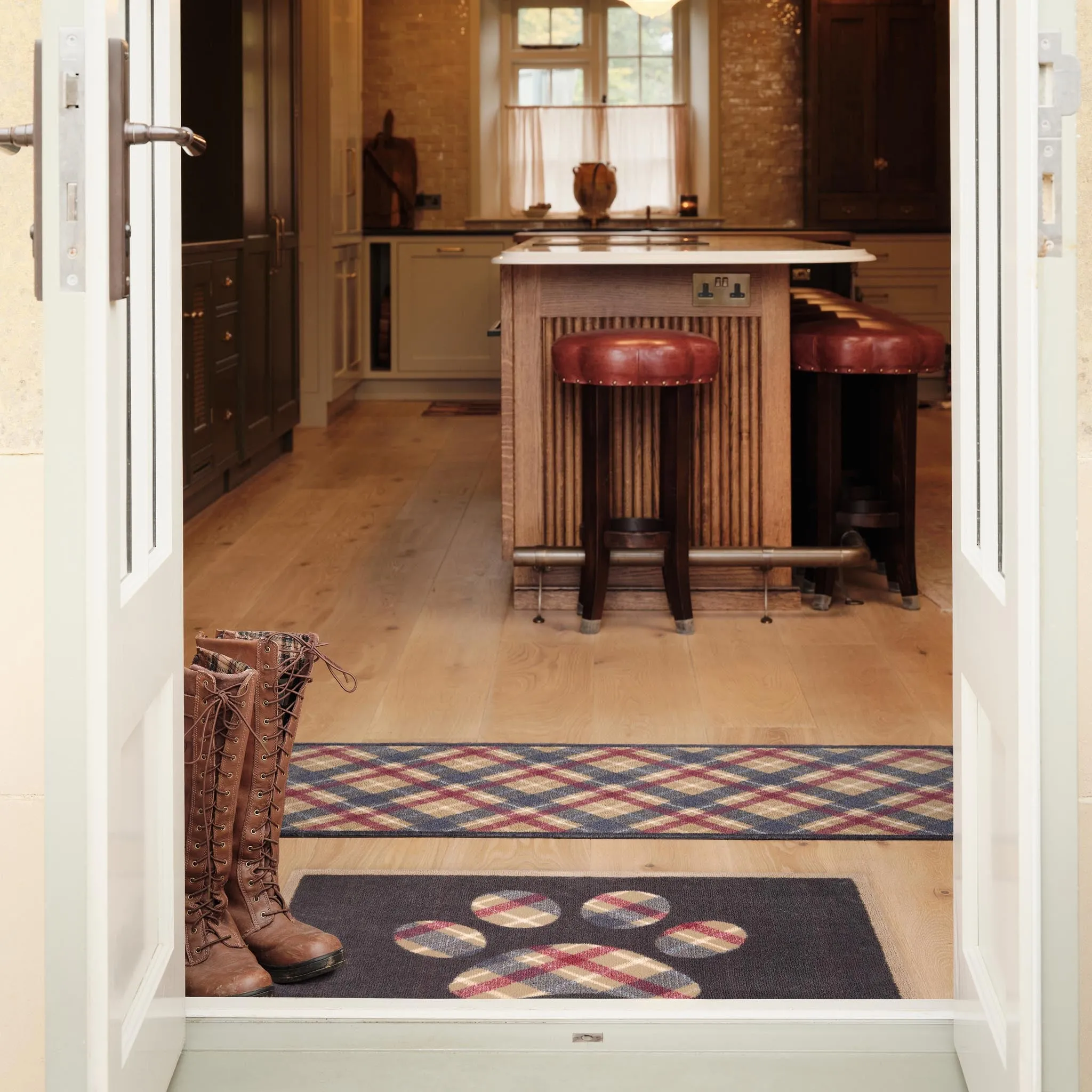 Tartan Paw Washable Doormat - Navy product