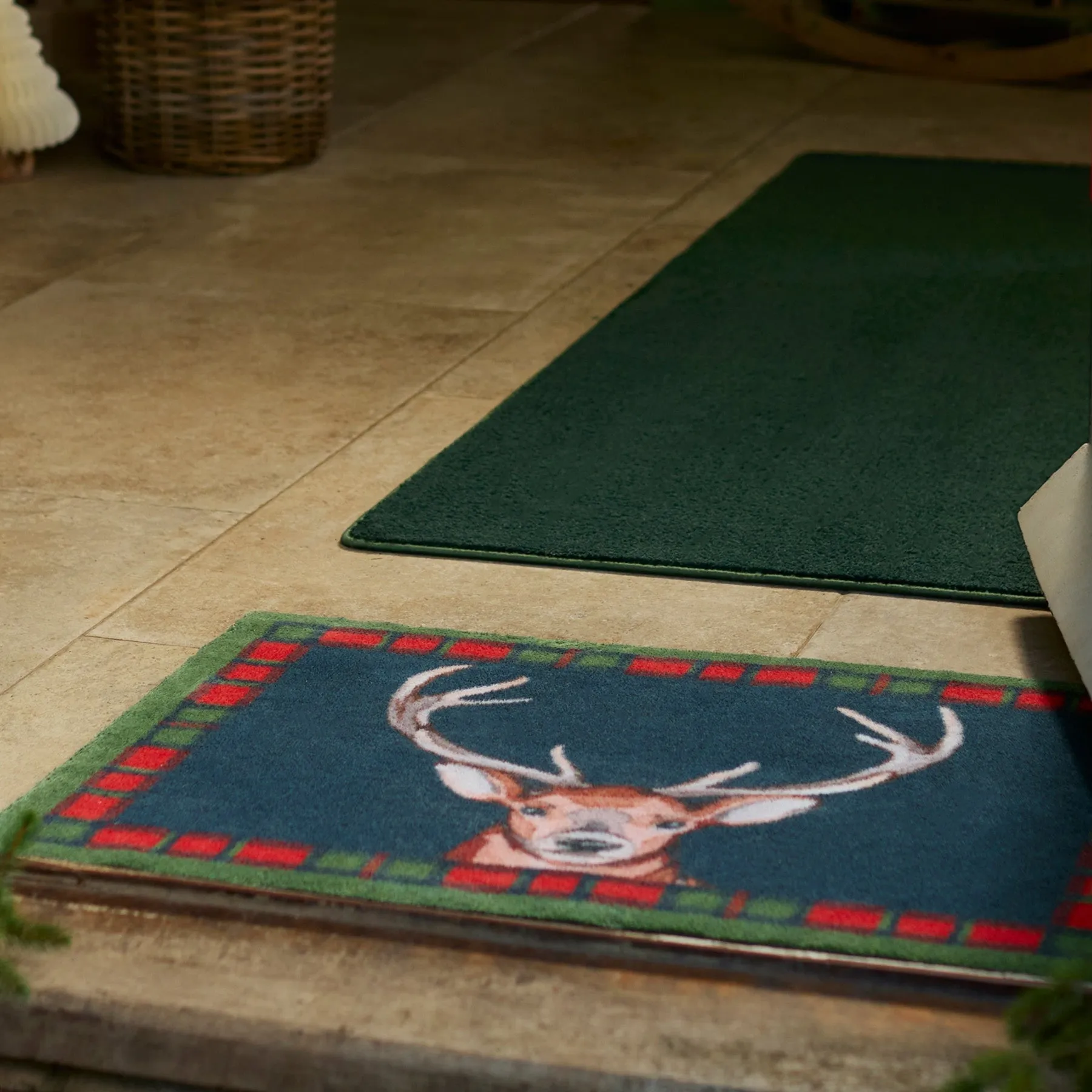 Tartan Stag Washable Doormat - Navy product