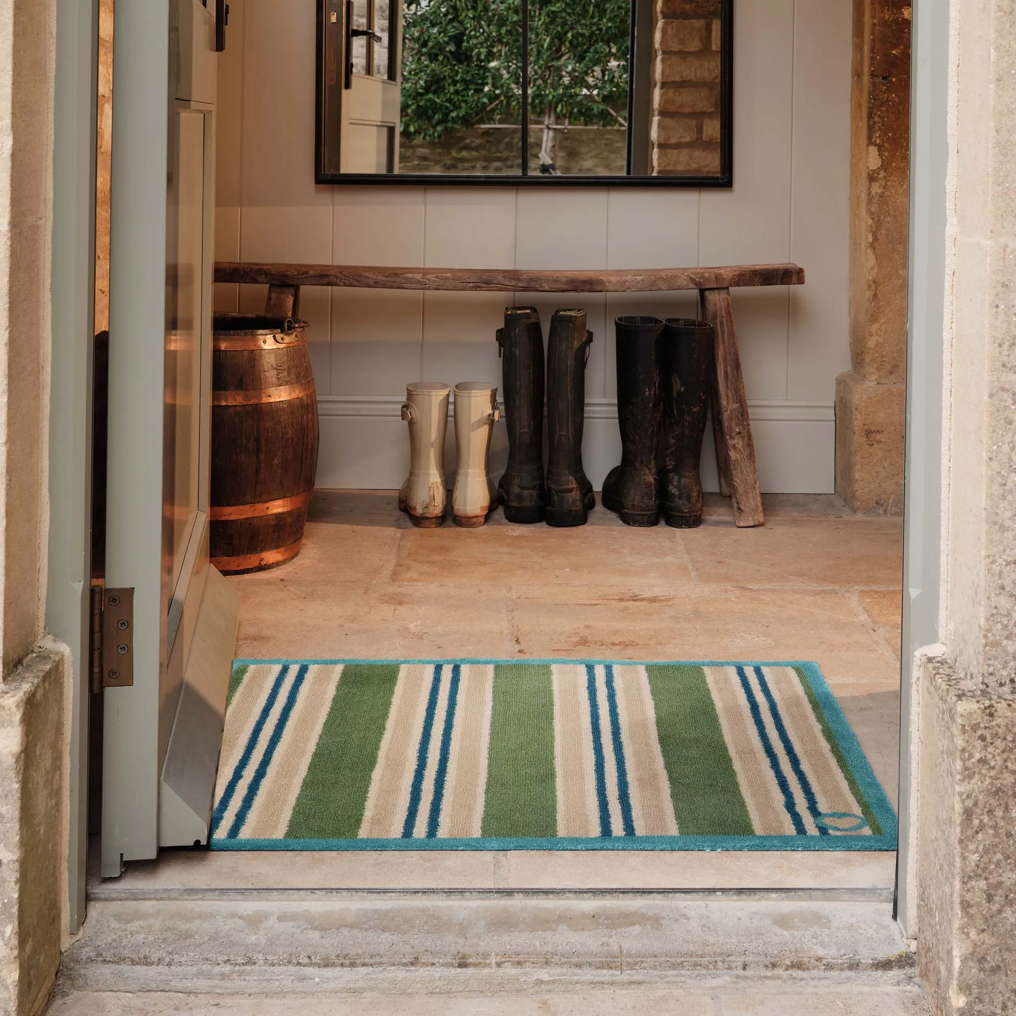 Timeless Stripe Washable Doormat - Green product