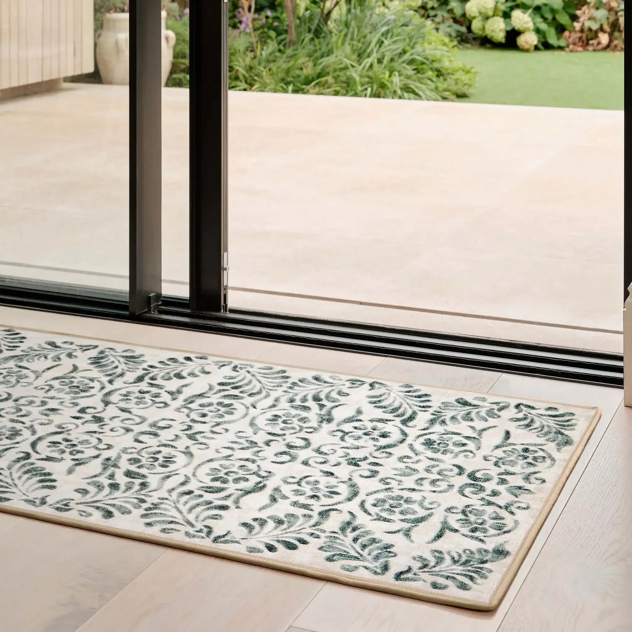 Vintage Scroll Washable Runner - Green, Recycled Polyester product