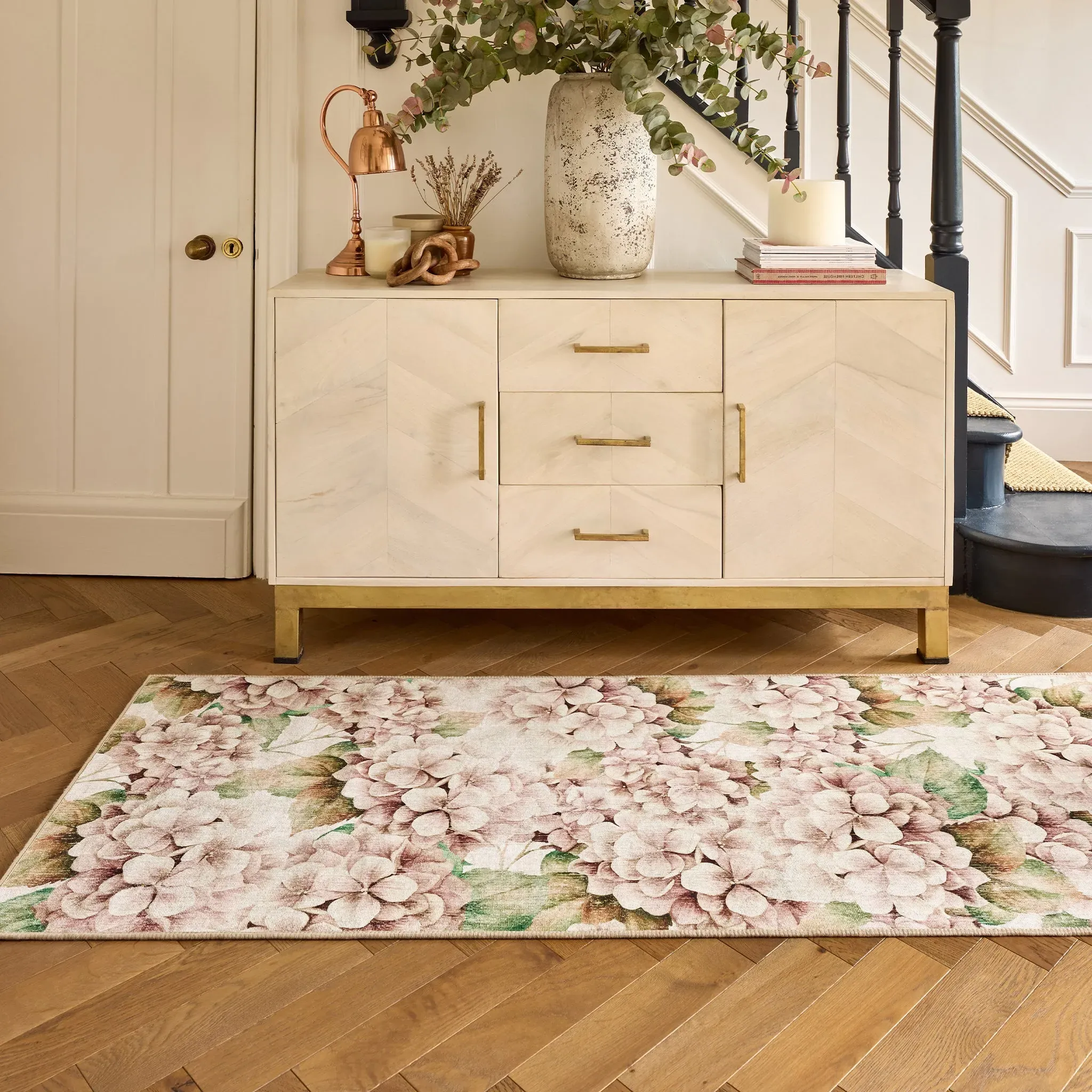 Wild Hydrangea Eco-Washable Runner - Beige, Recycled Polyester product