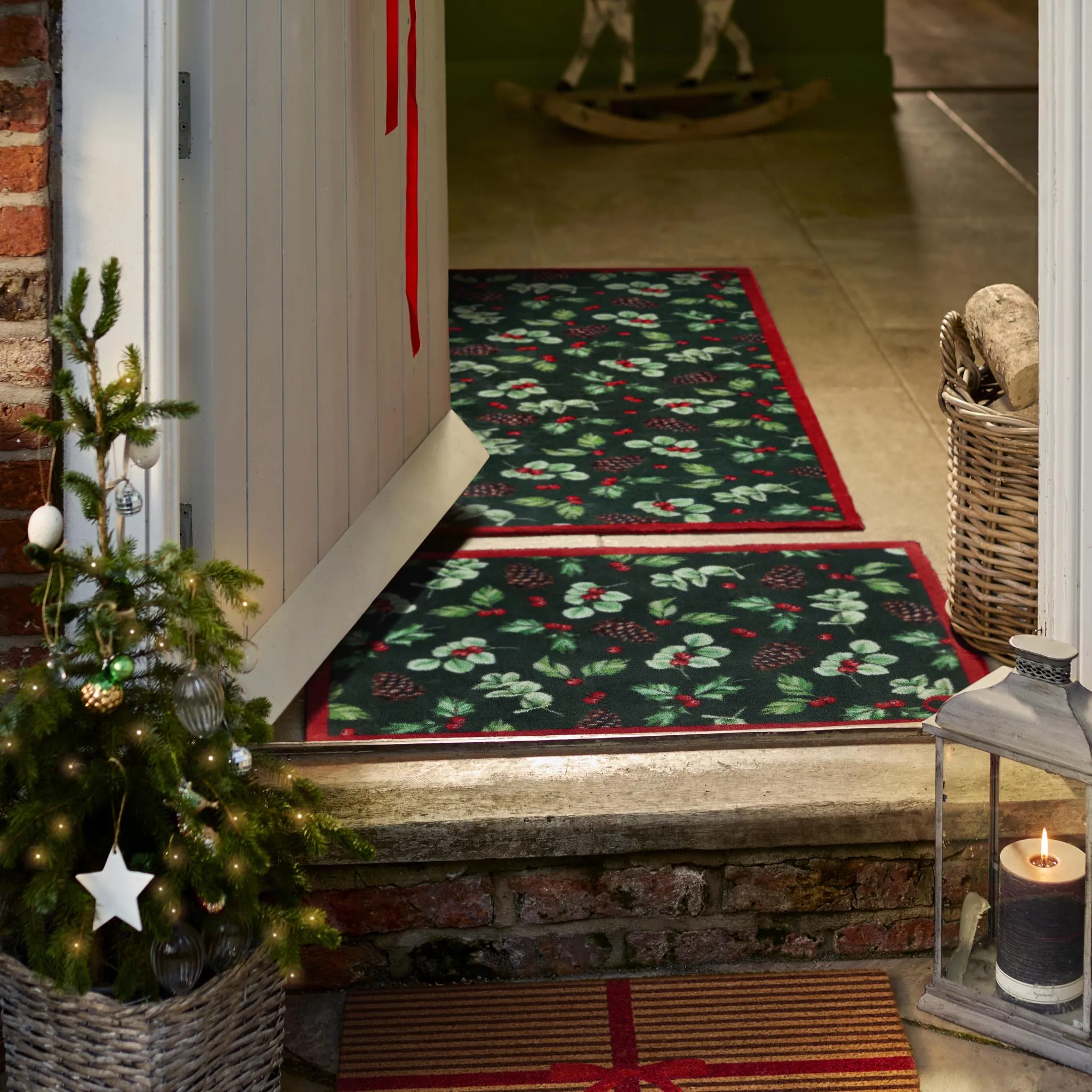 Winter Berries Washable Doormat - Green product