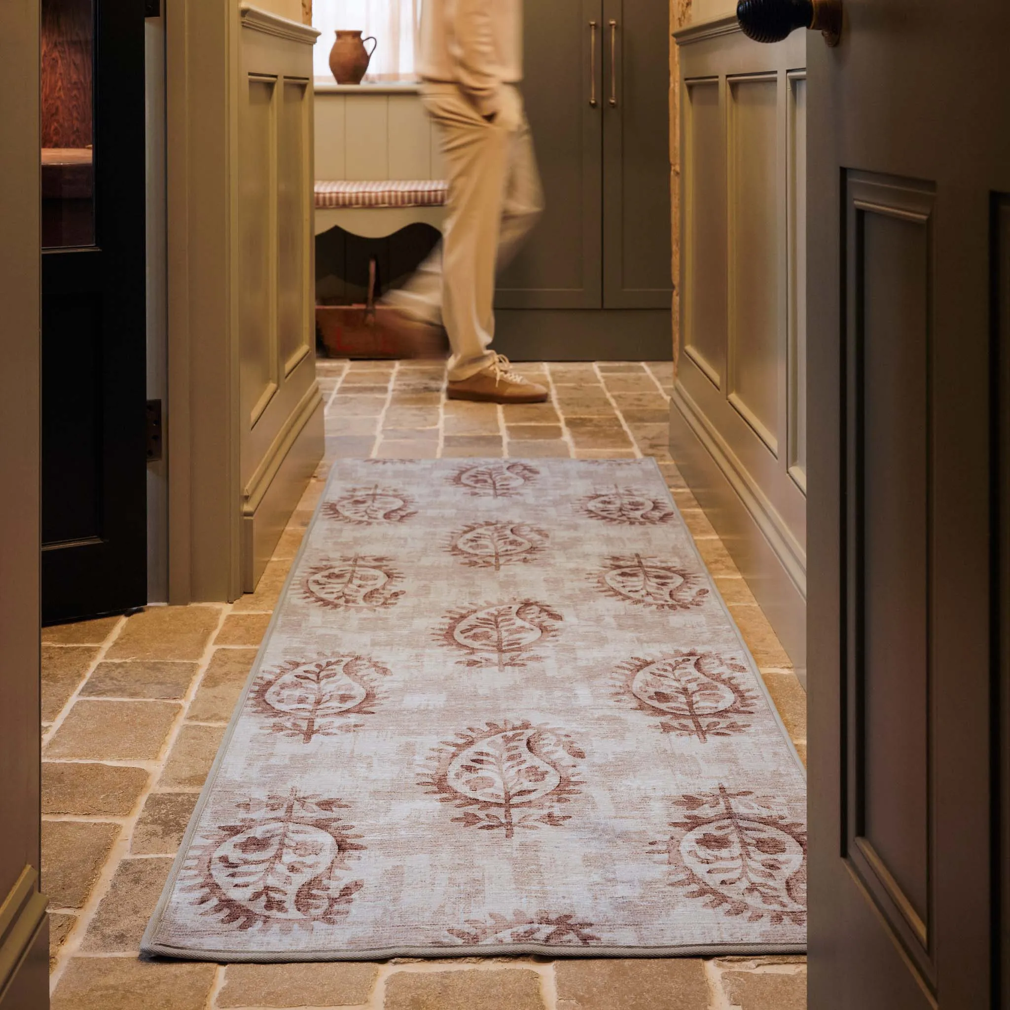 Woodblock Paisley Washable Runner - Rust, Recycled Polyester product