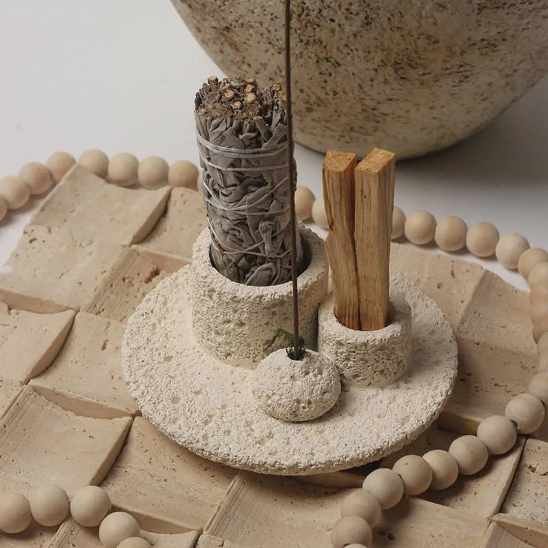 All-in-1 Candle, Sage, Incense & Palo Santo Holder - Rustic product