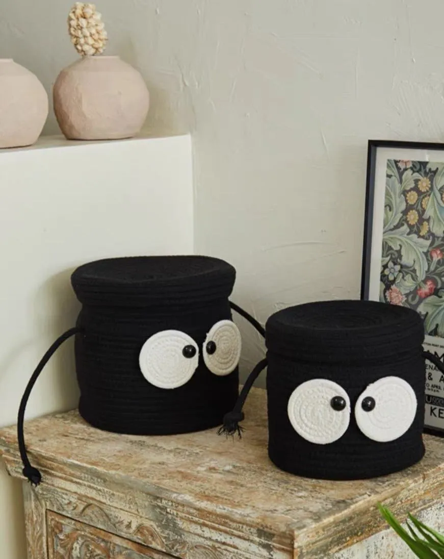 Big Eyes Coal Ball Woven Storage Basket - Black, Cotton product