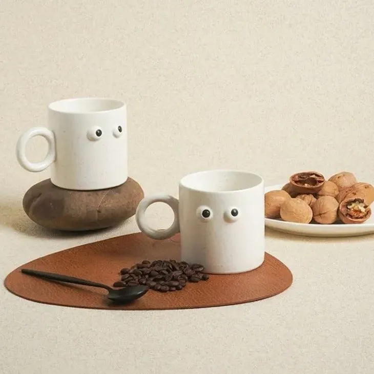 Big Eyes Handmade Ceramic Coffee Mug - White product