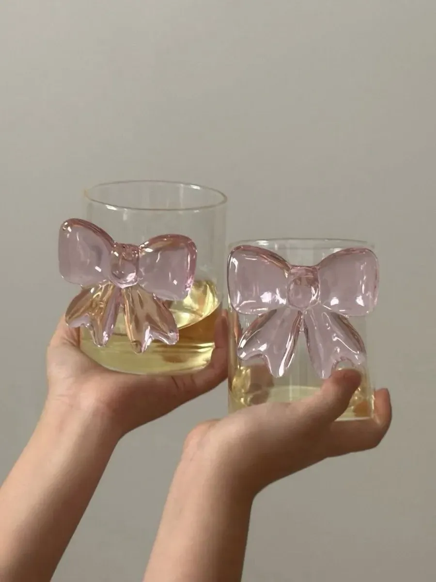 Bow Accent Tumbler Glasses Set of 2 - Pink, Glass product