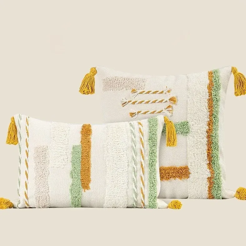 Decorative Throw Pillow Cover with Tassels - Hand-Tufted product