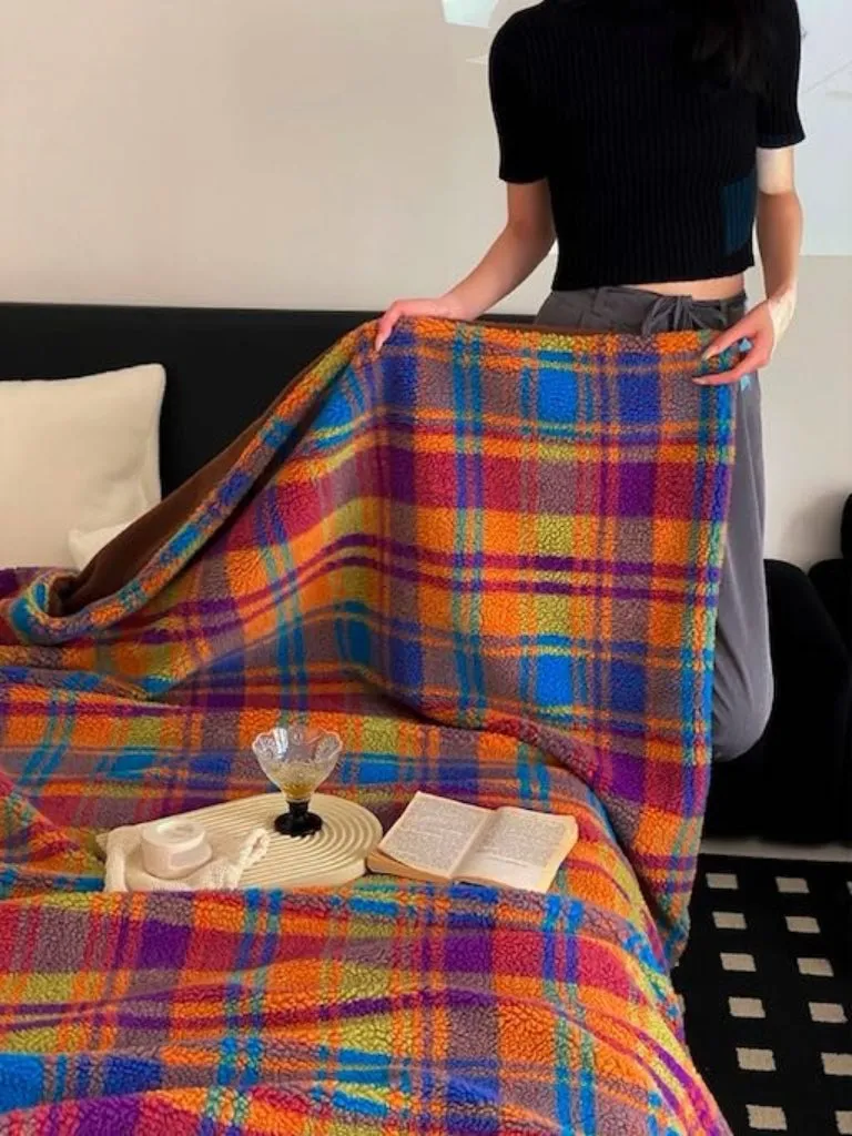 Dopamine Rainbow Checker Large Throw Blanket - Polar Fleece product