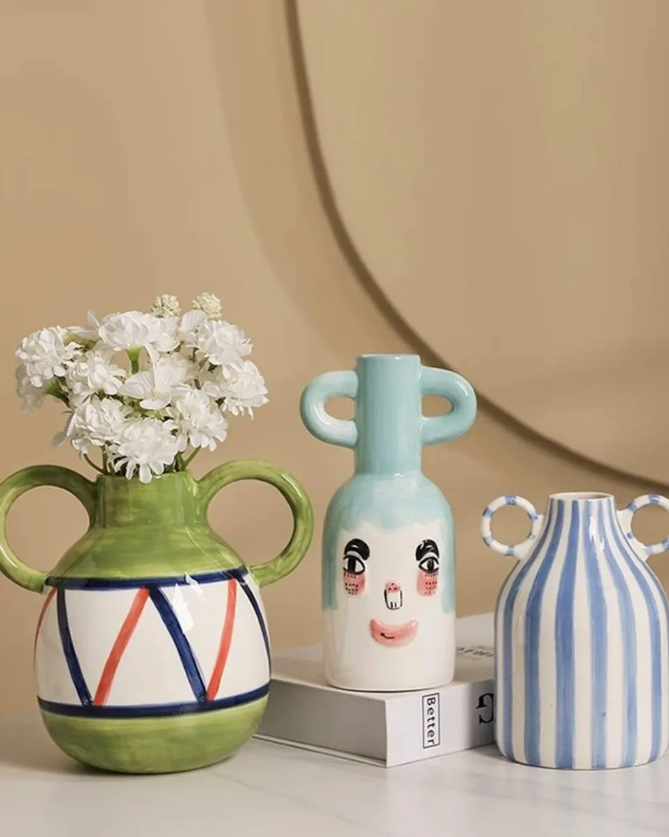Hand-Painted Dual-Handle Ceramic Vase product