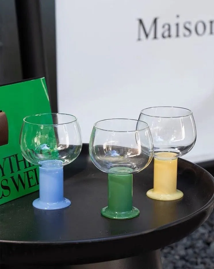 Handblown Chubby Stem Wine Glasses Set of 2 - Coloured Glass product