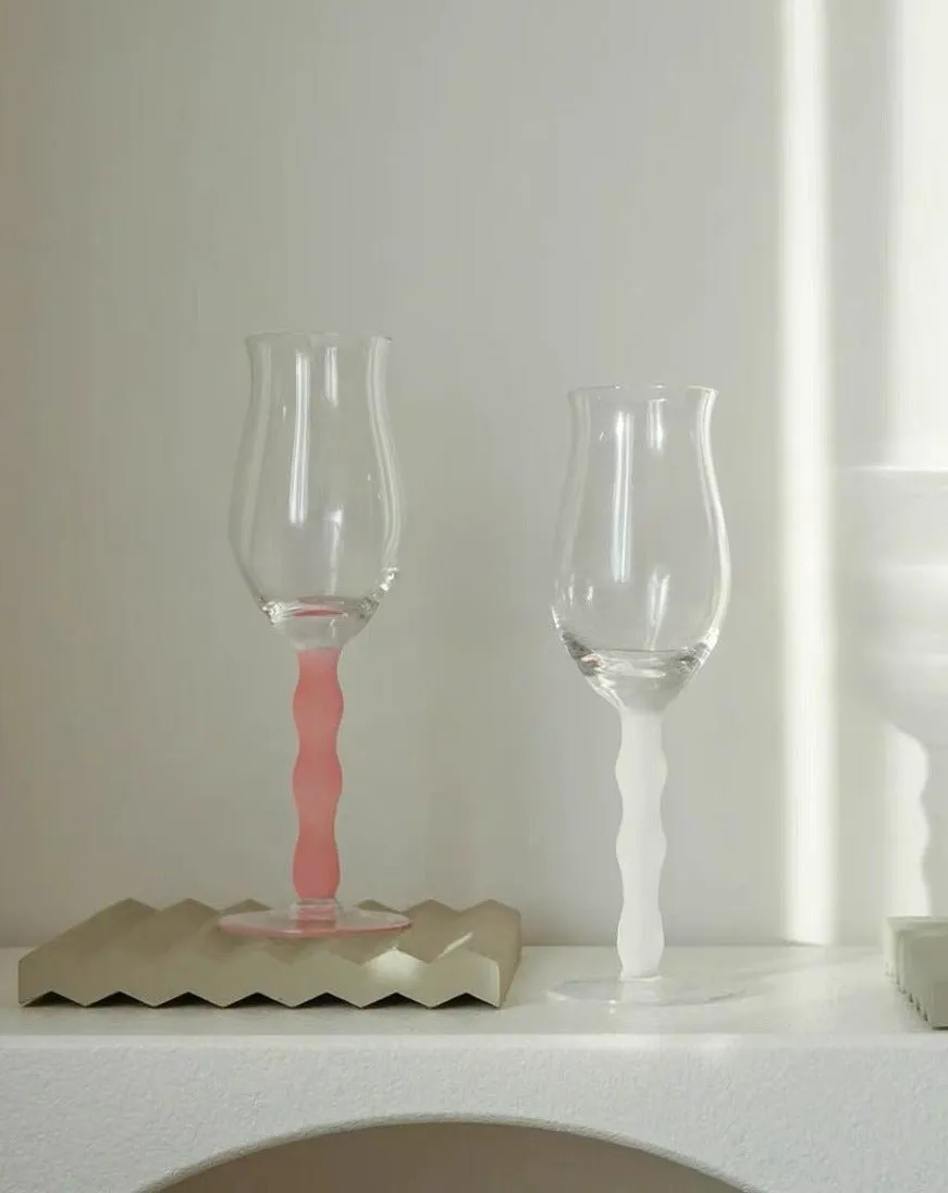 Handblown Retro Wavy Stem Wine Glasses Set of 4 - Rose product