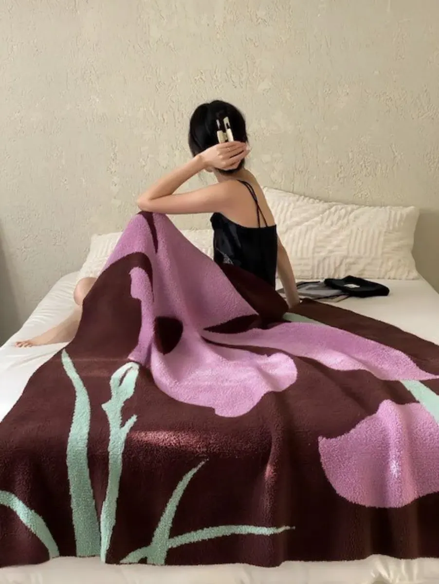 Iris Floral Throw Blanket - Terracotta product