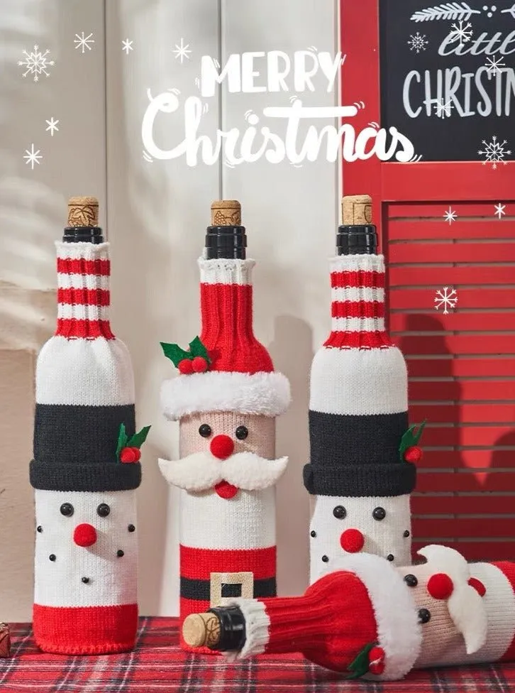 Knitted Christmas Wine Bottle Cover Sleeves Set of 3 product