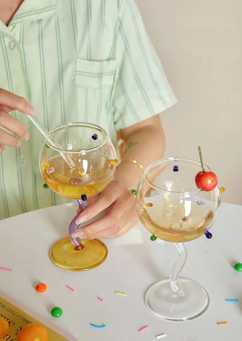 Rainbow Sprinkles Hand Blown Wine Glass - Crystal product