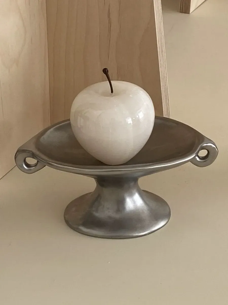 Retro Footed Decorative Tray - Silver, Ceramic product