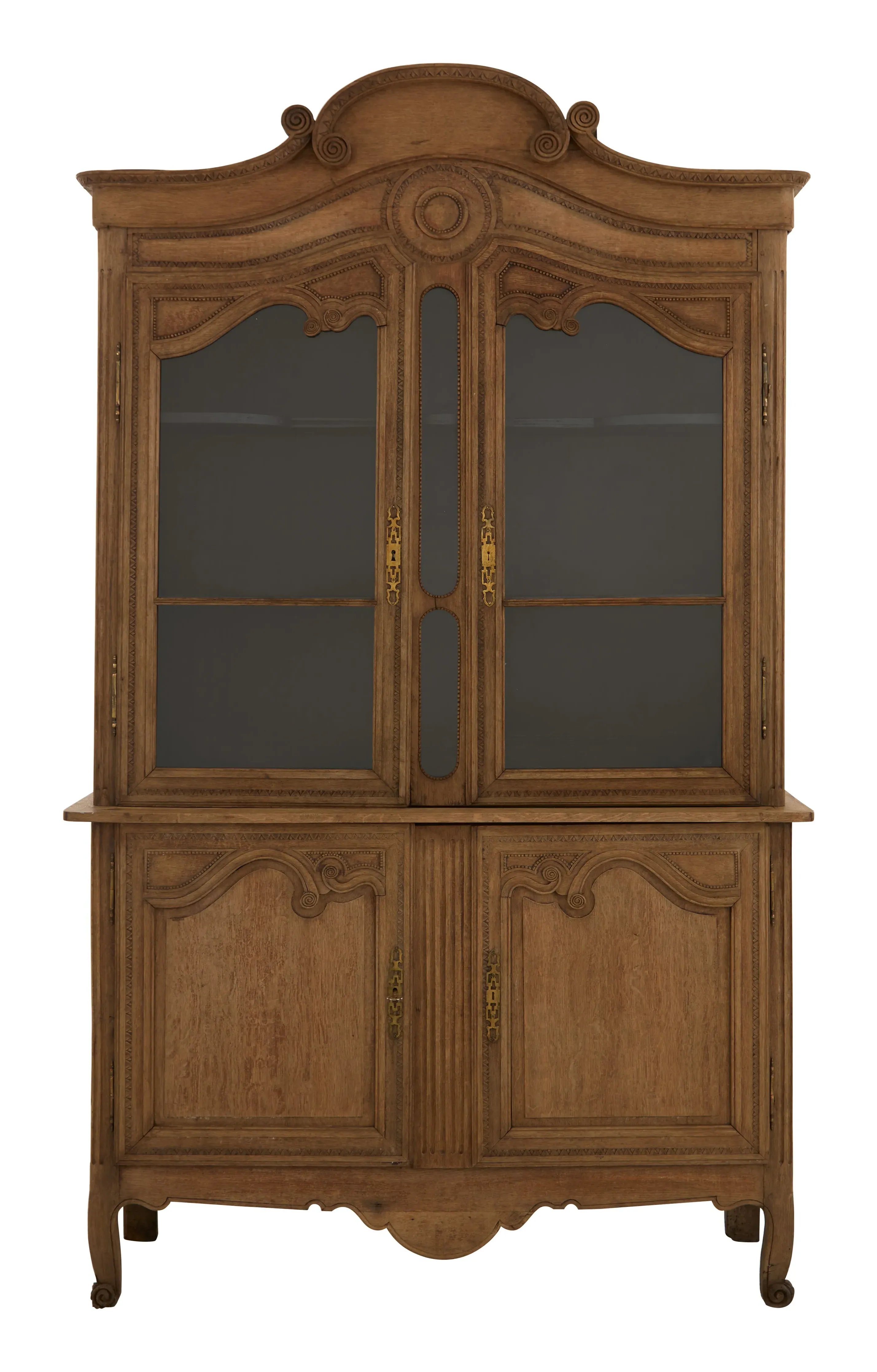 Antique Carved Breakfront - Stripped Wood