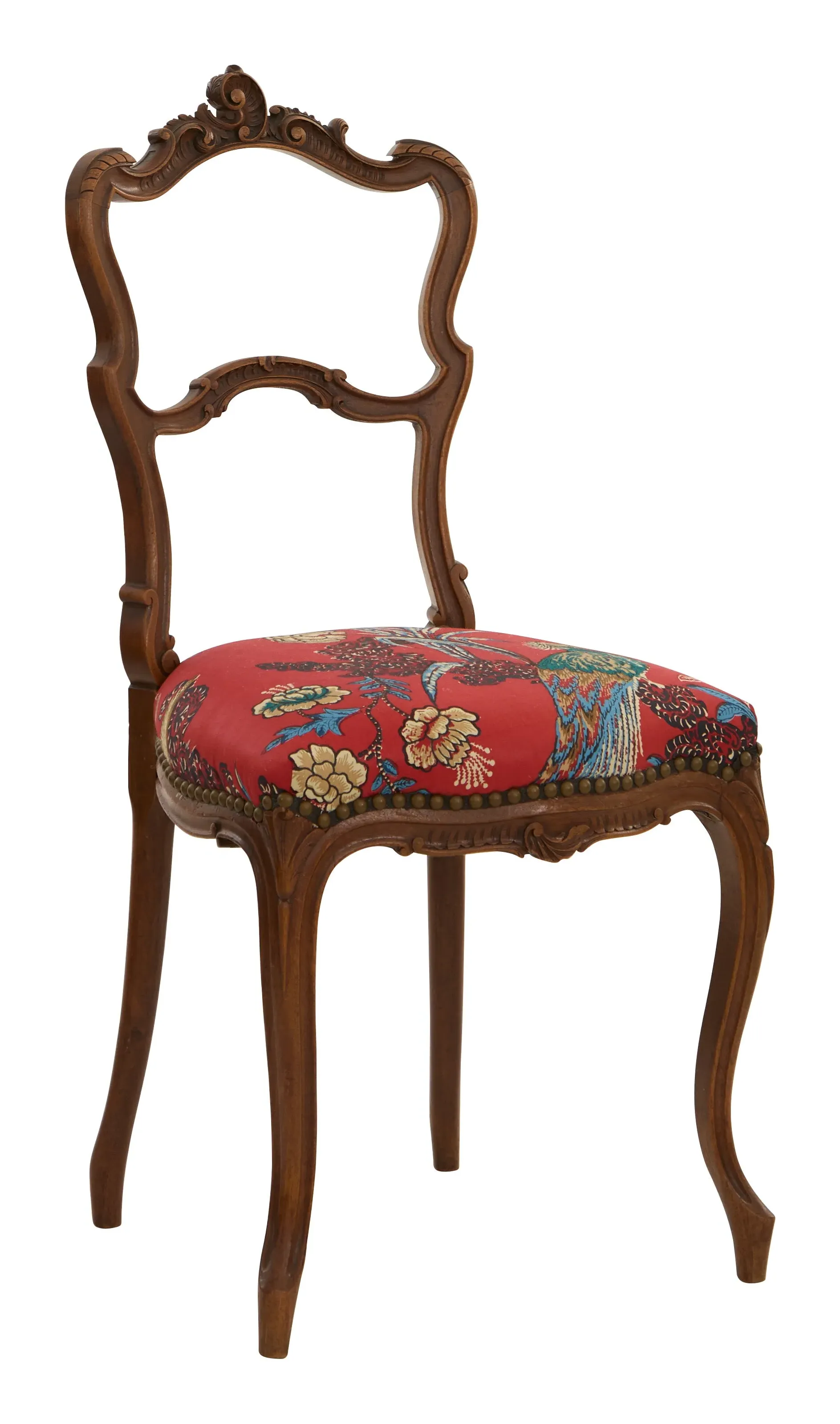 Antique French Side Chair - Peacock Print image