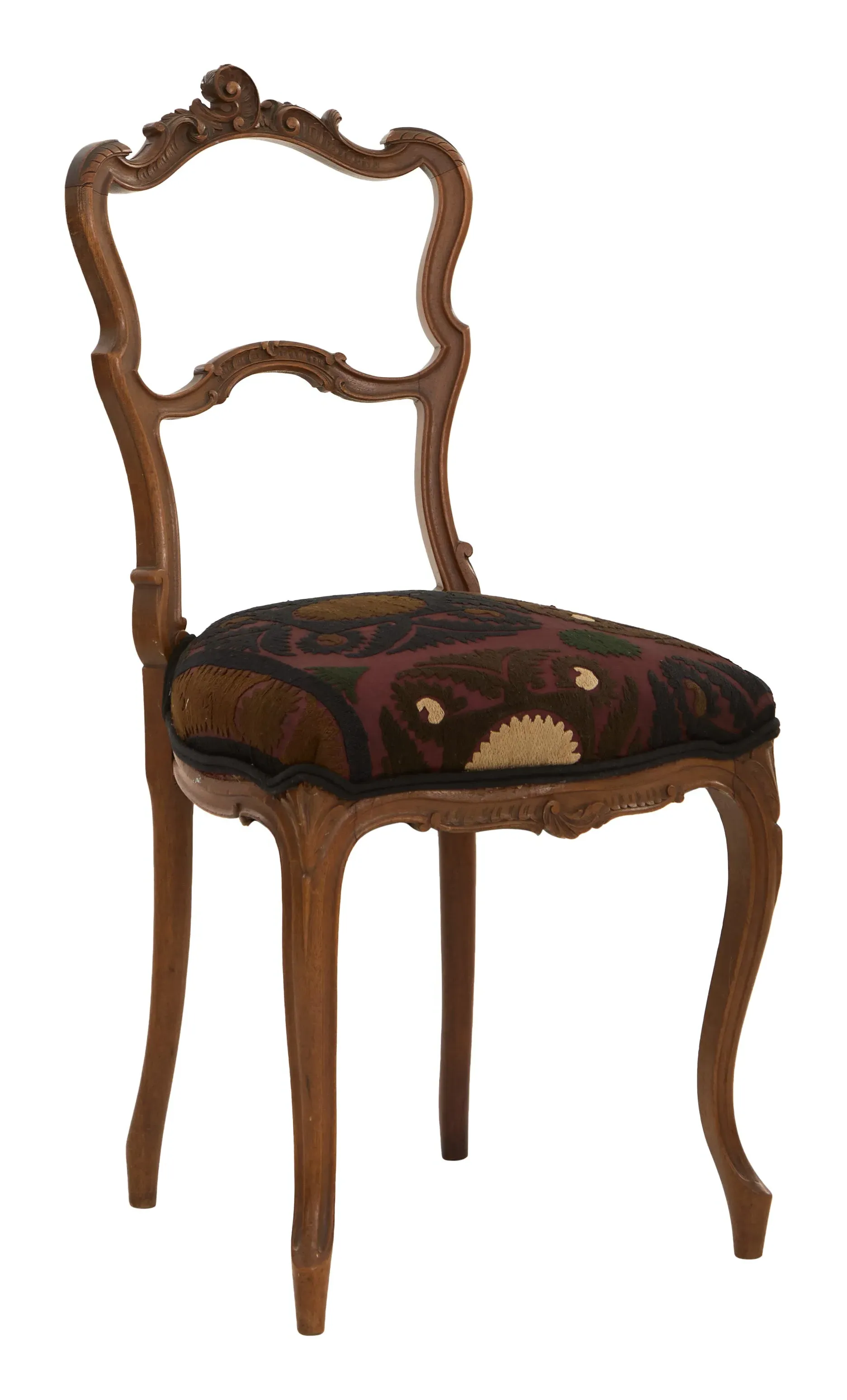 Antique Suzani Side Chair - Vintage Suzani, Carved Wood image