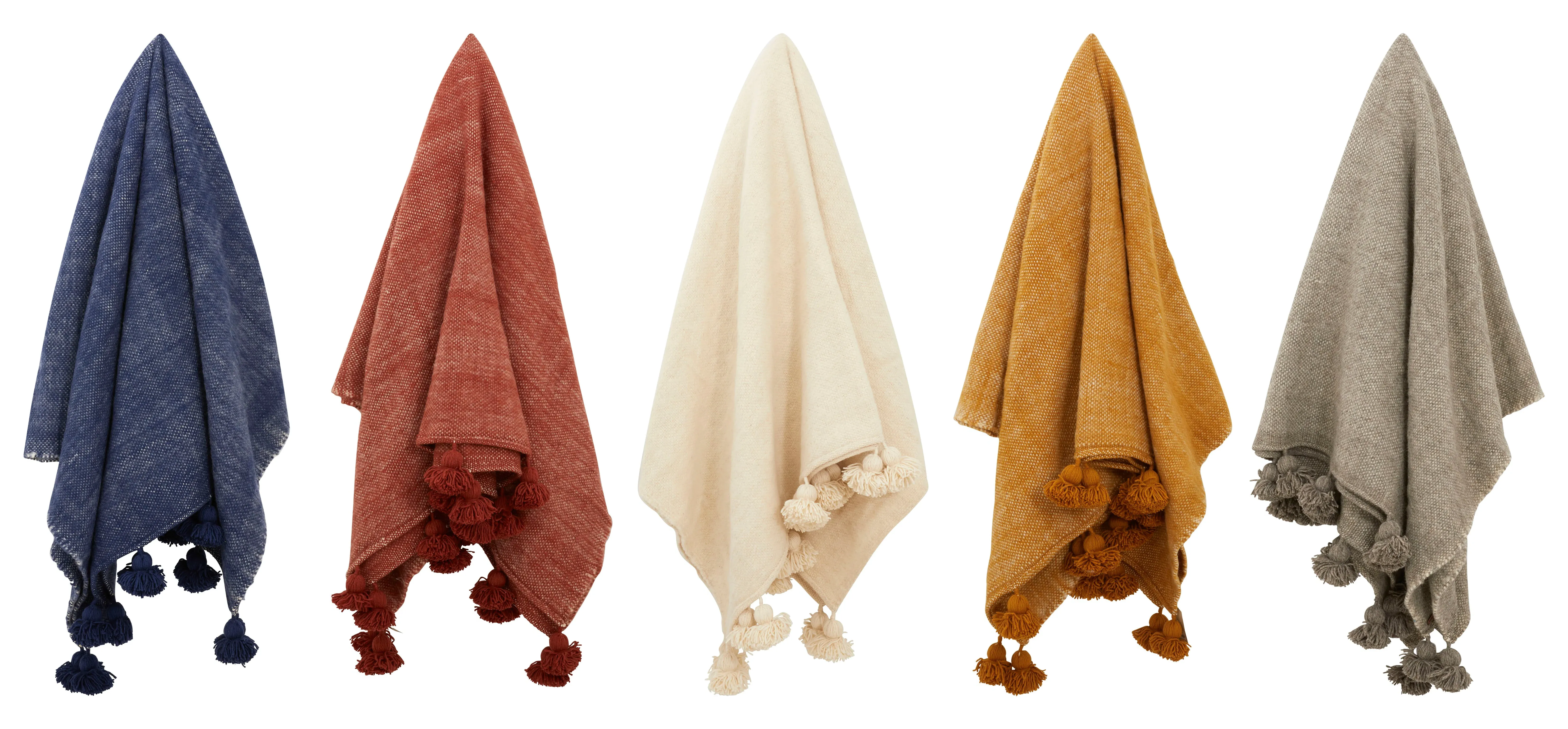 Berber Throw Blanket with Pom Poms - Wool