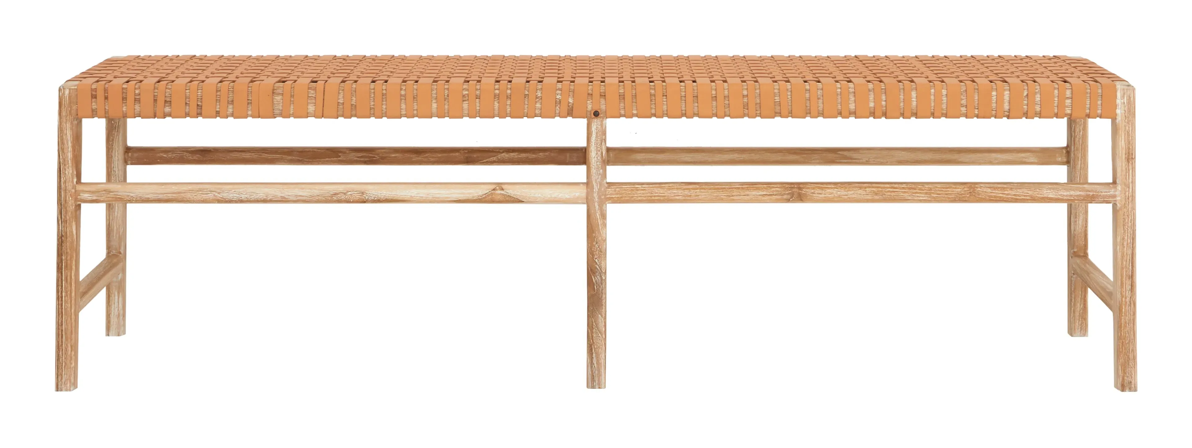 Bernard Bench - Natural Leather, White Washed Teak image