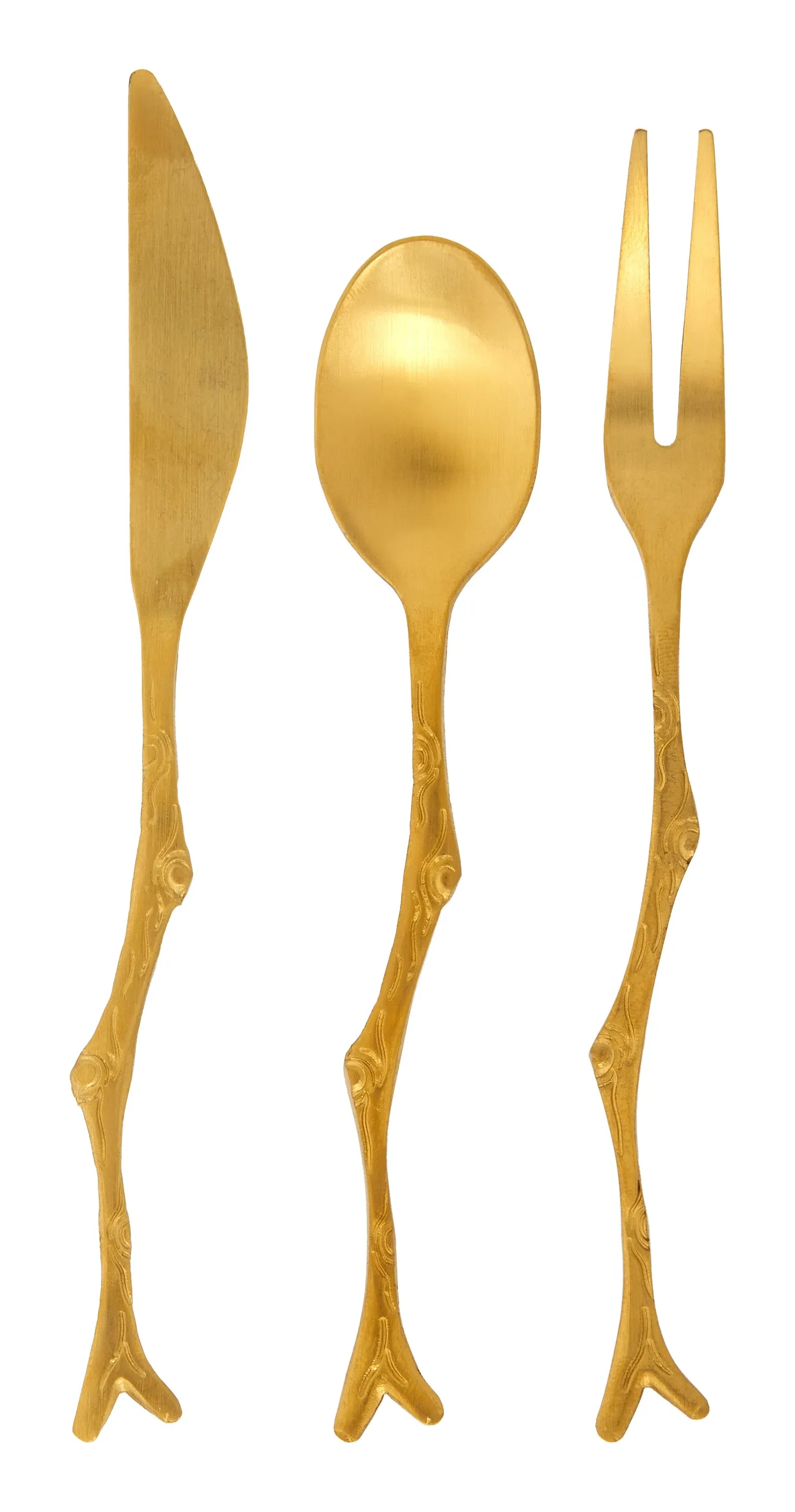Branch Appetizer Utensils Set - Brass