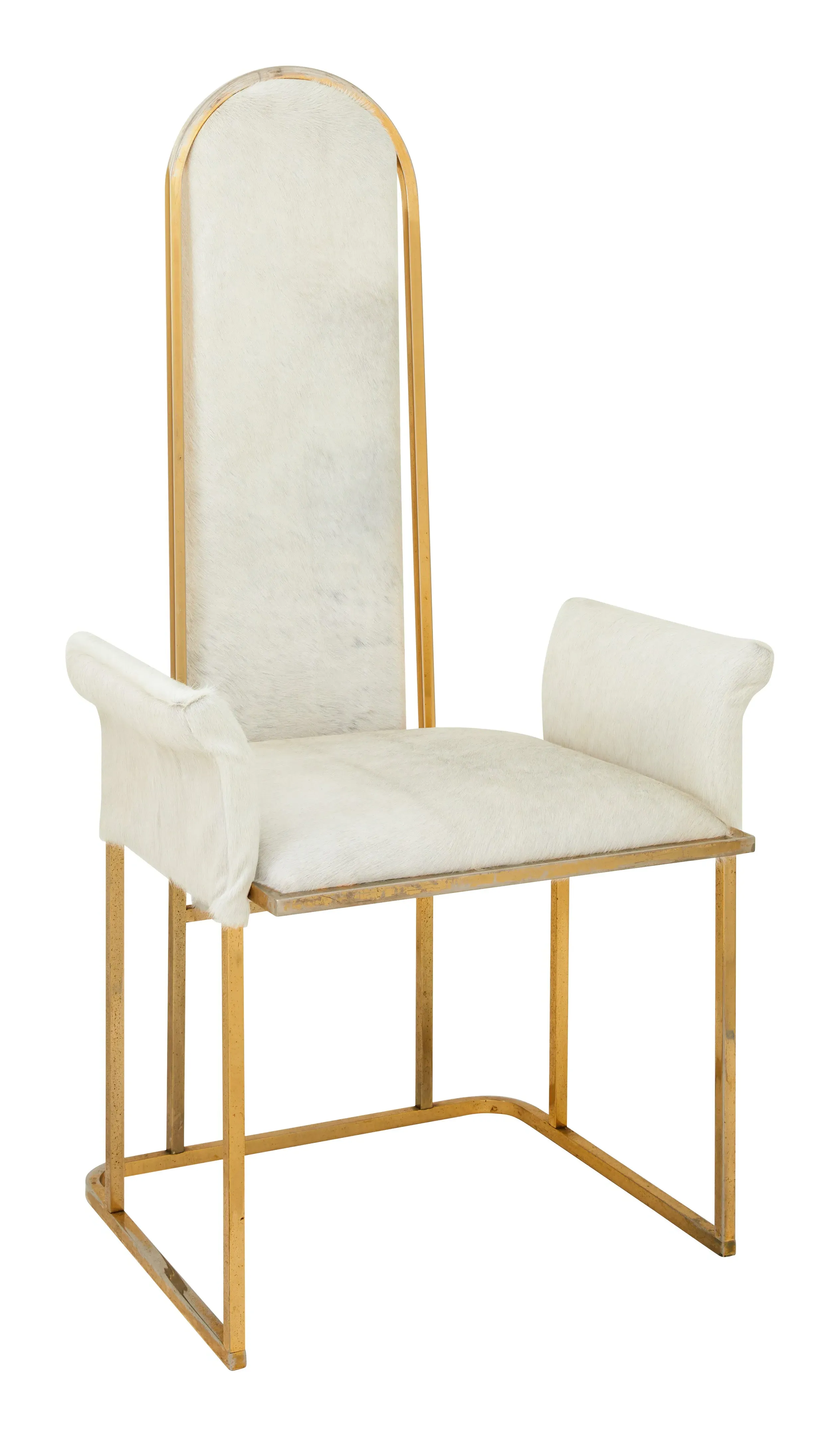 Brass Dining Chair - White, Cowhide