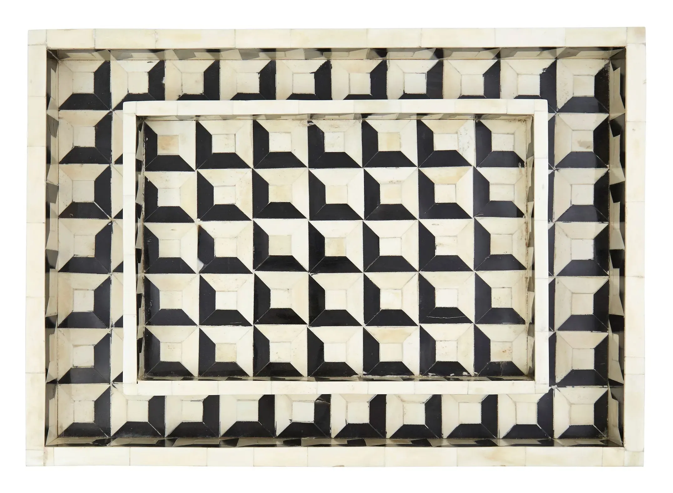Coffered Inlay Tray - Bone, Buffalo Horn