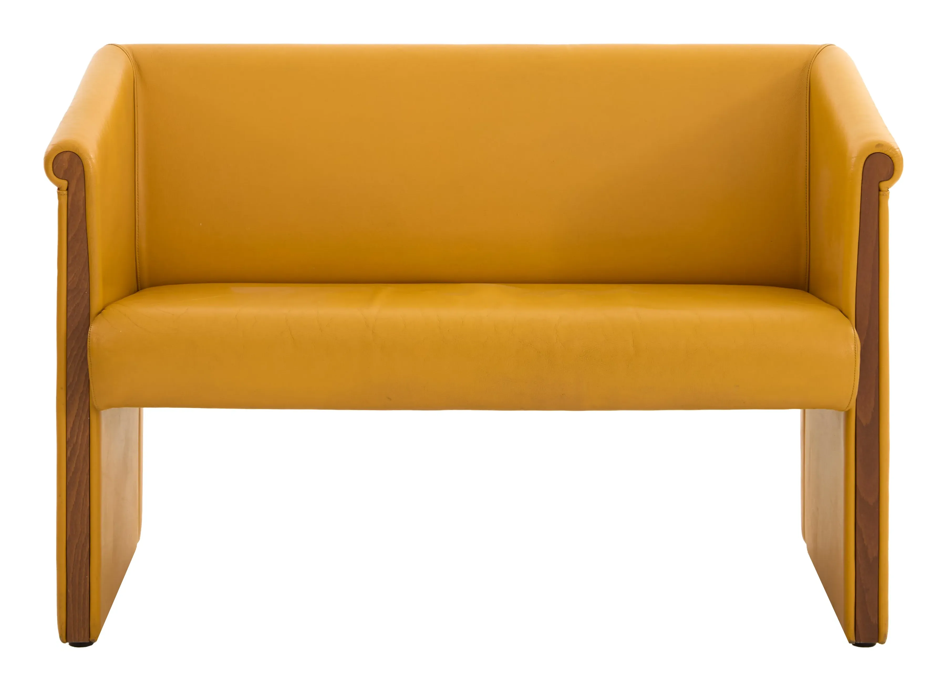 Leather Sofa with Walnut Detail - Yellow image
