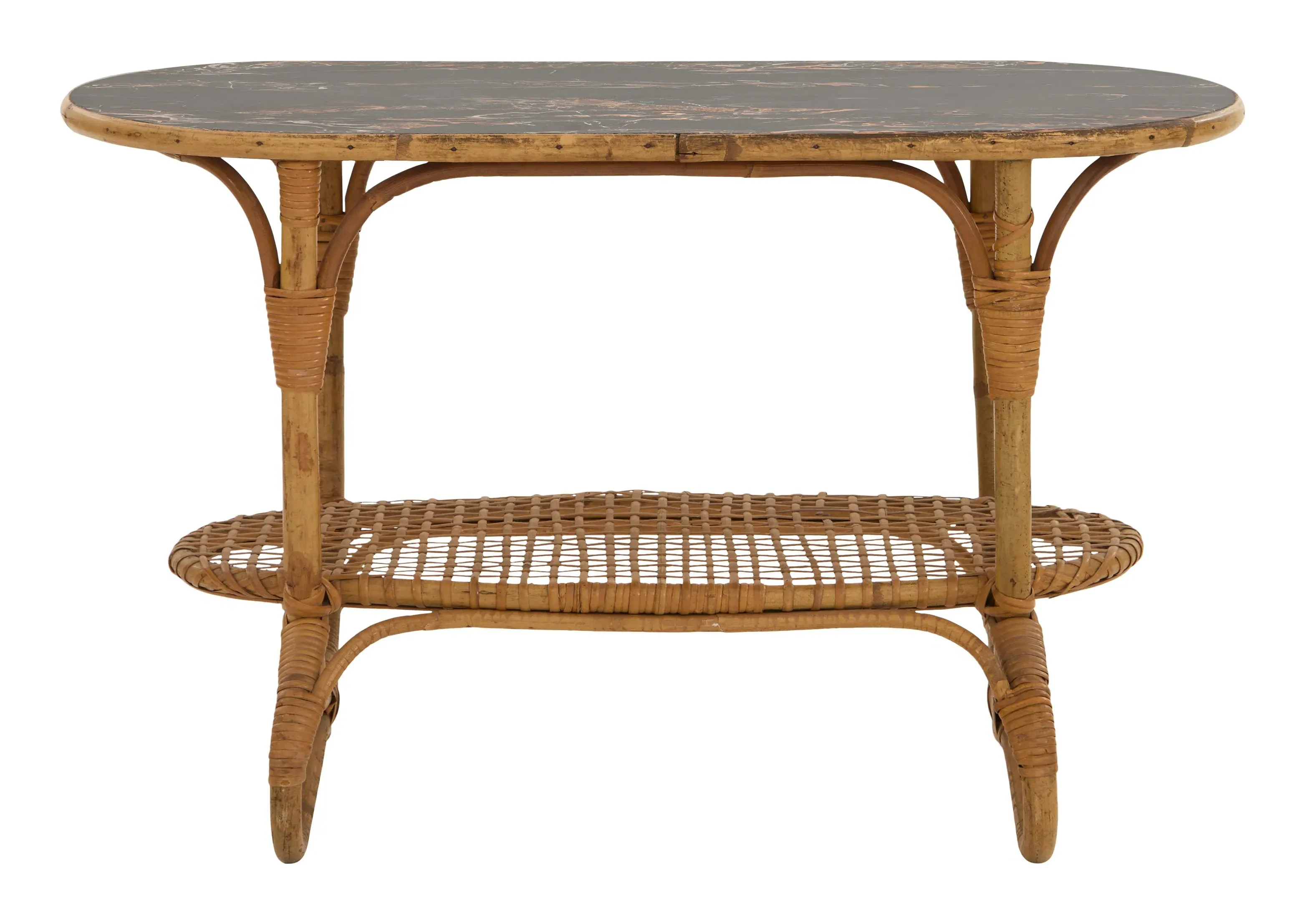 Oval Rattan Table - Faux Marble image