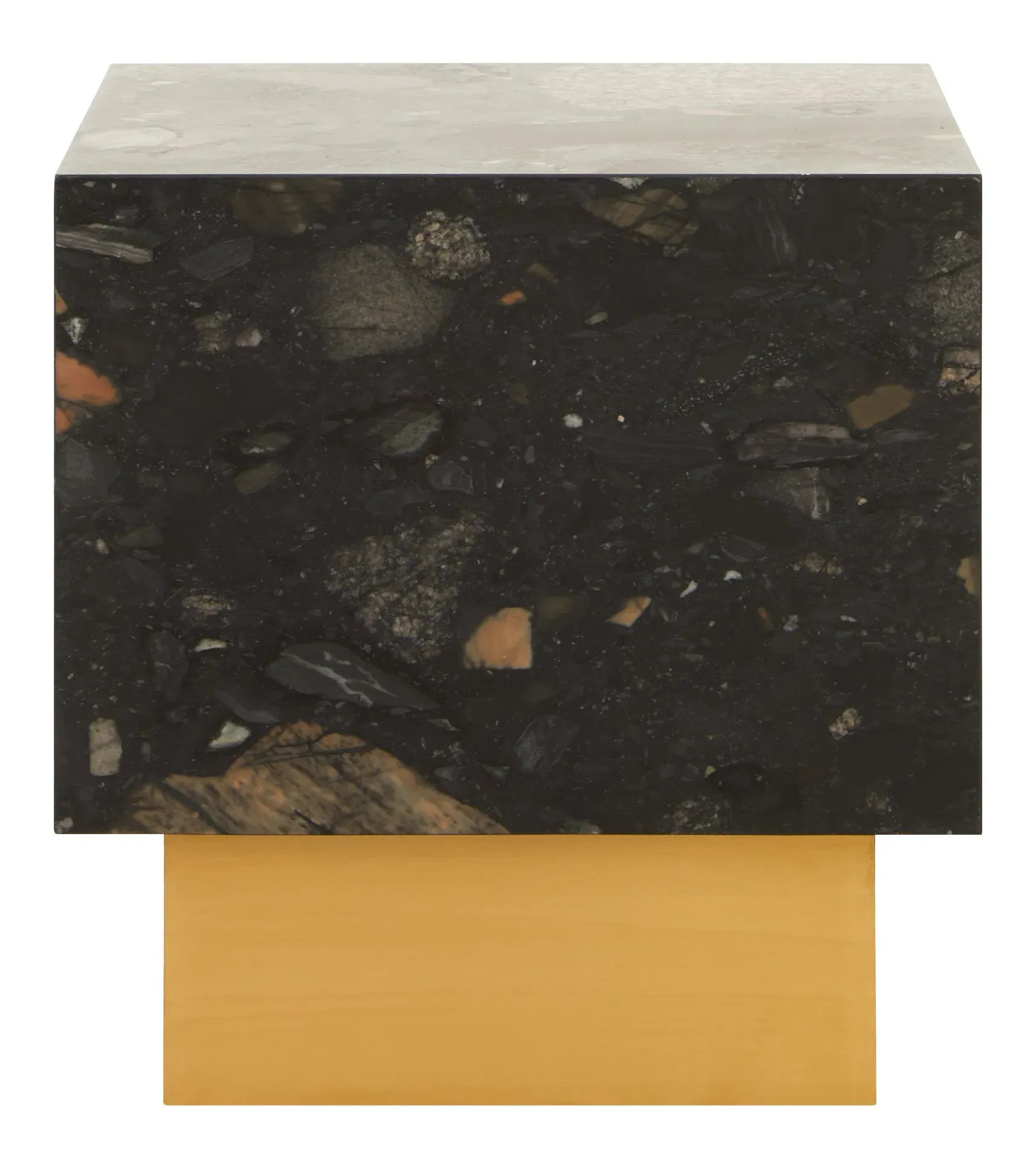 Phoenix Cube Side Table - Black Marble, Brass image