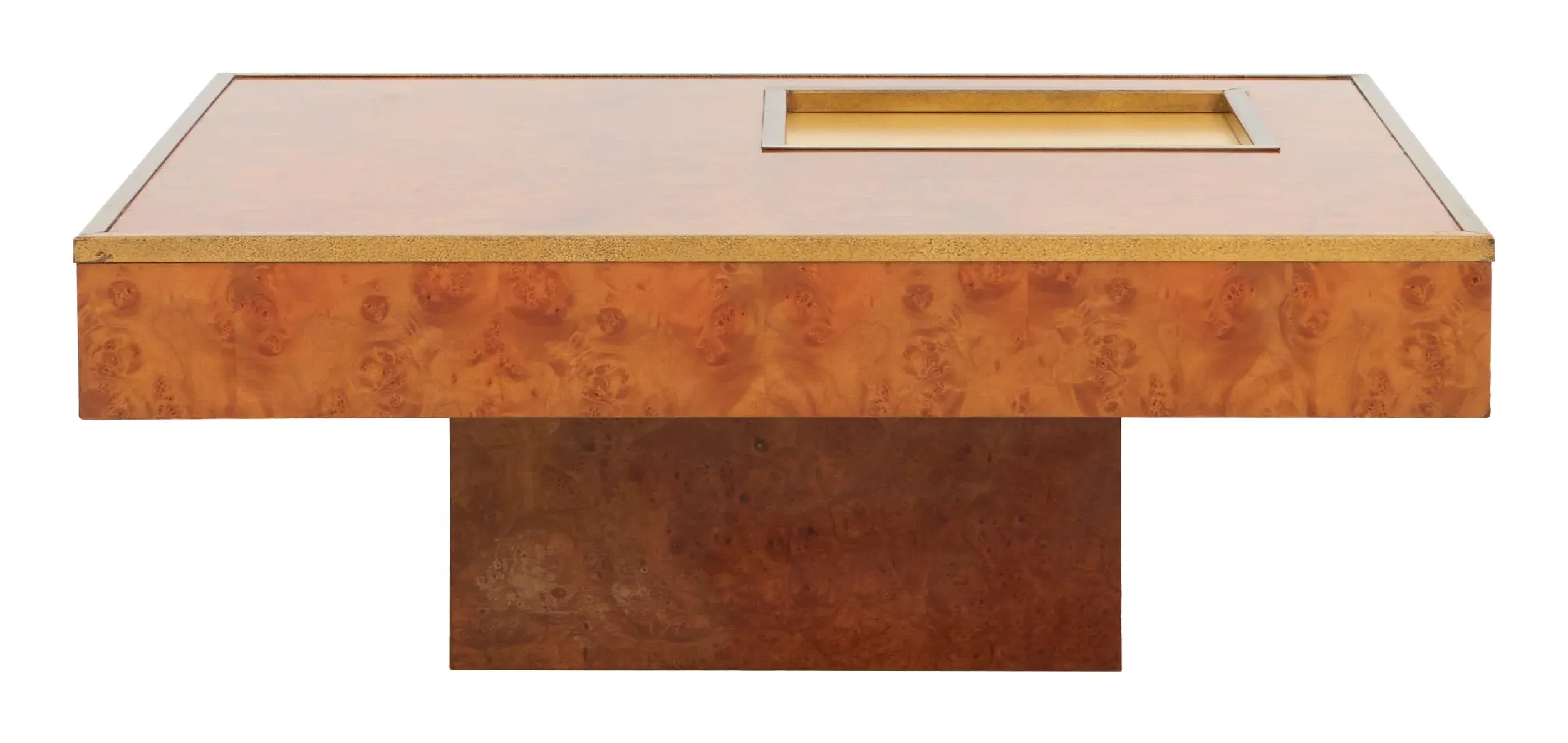 Square Coffee Table - Burl Wood, Brass