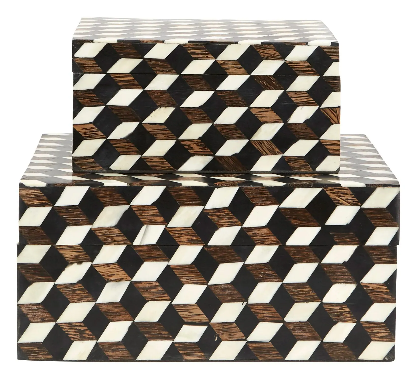 Tumbling Block Storage Box with Hinged Lid - Natural Bone