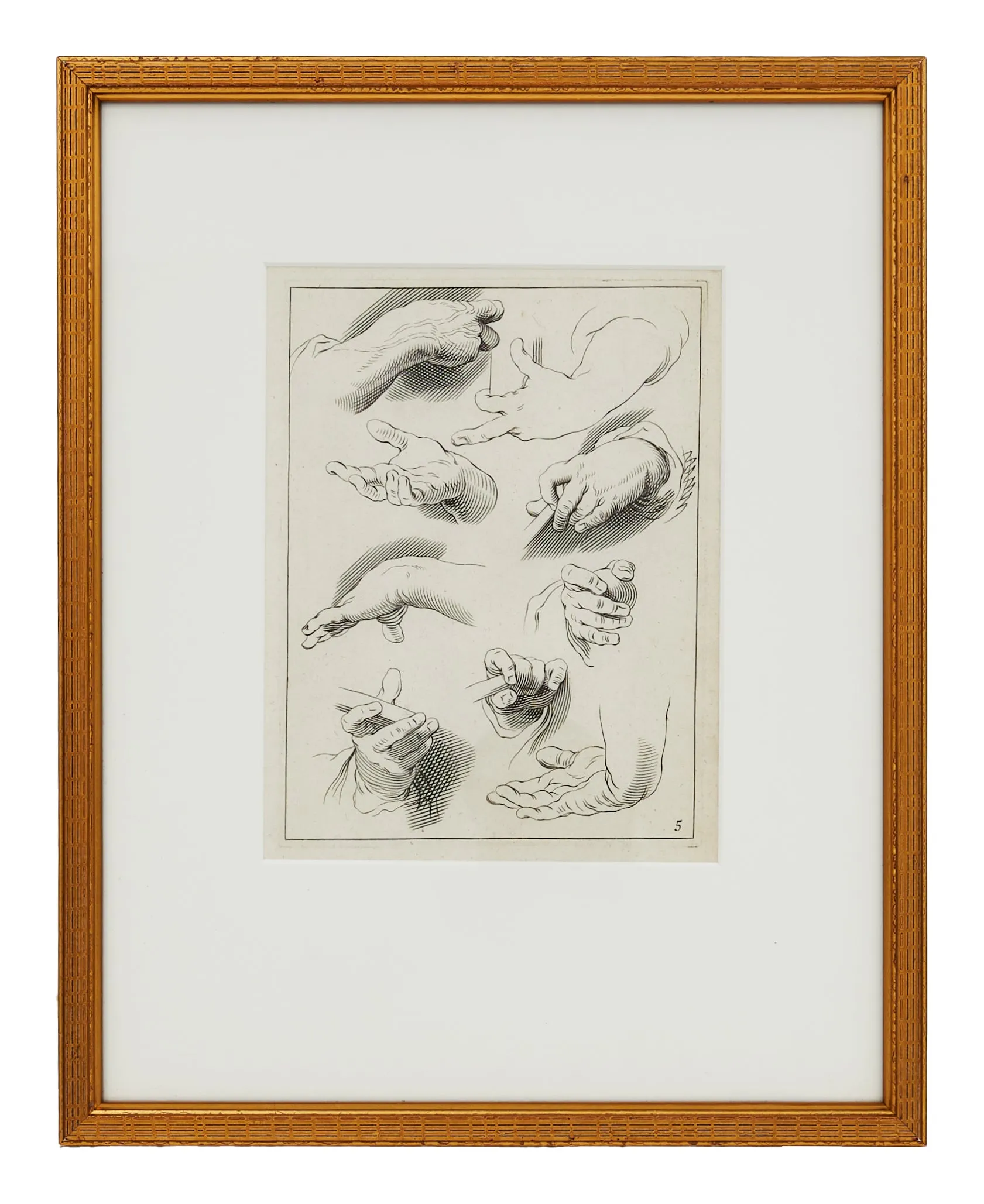 Vintage Hand Study III Engraving - Gilt Wood Frame