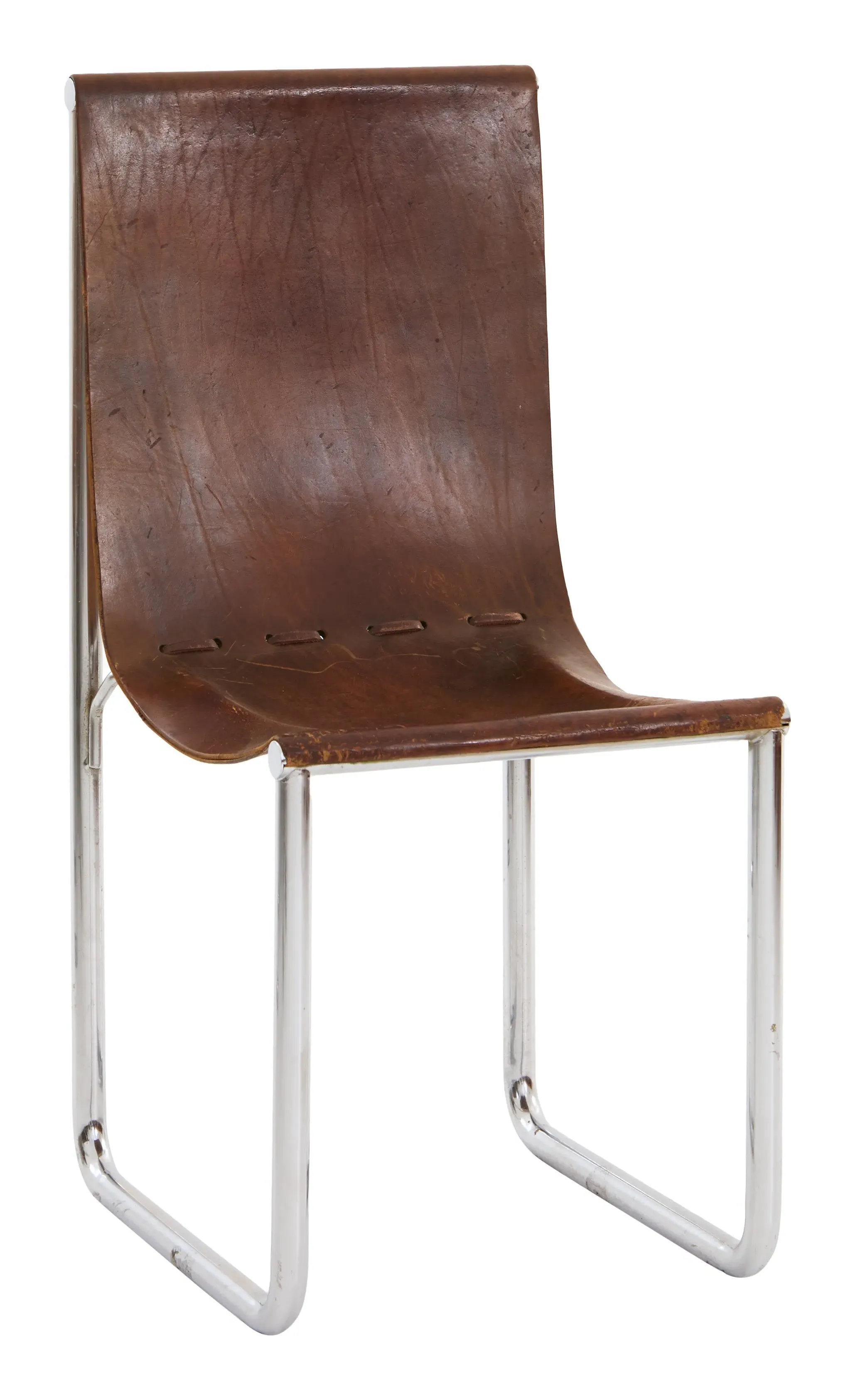 Vintage Leather Sling Dining Chair - Chrome image