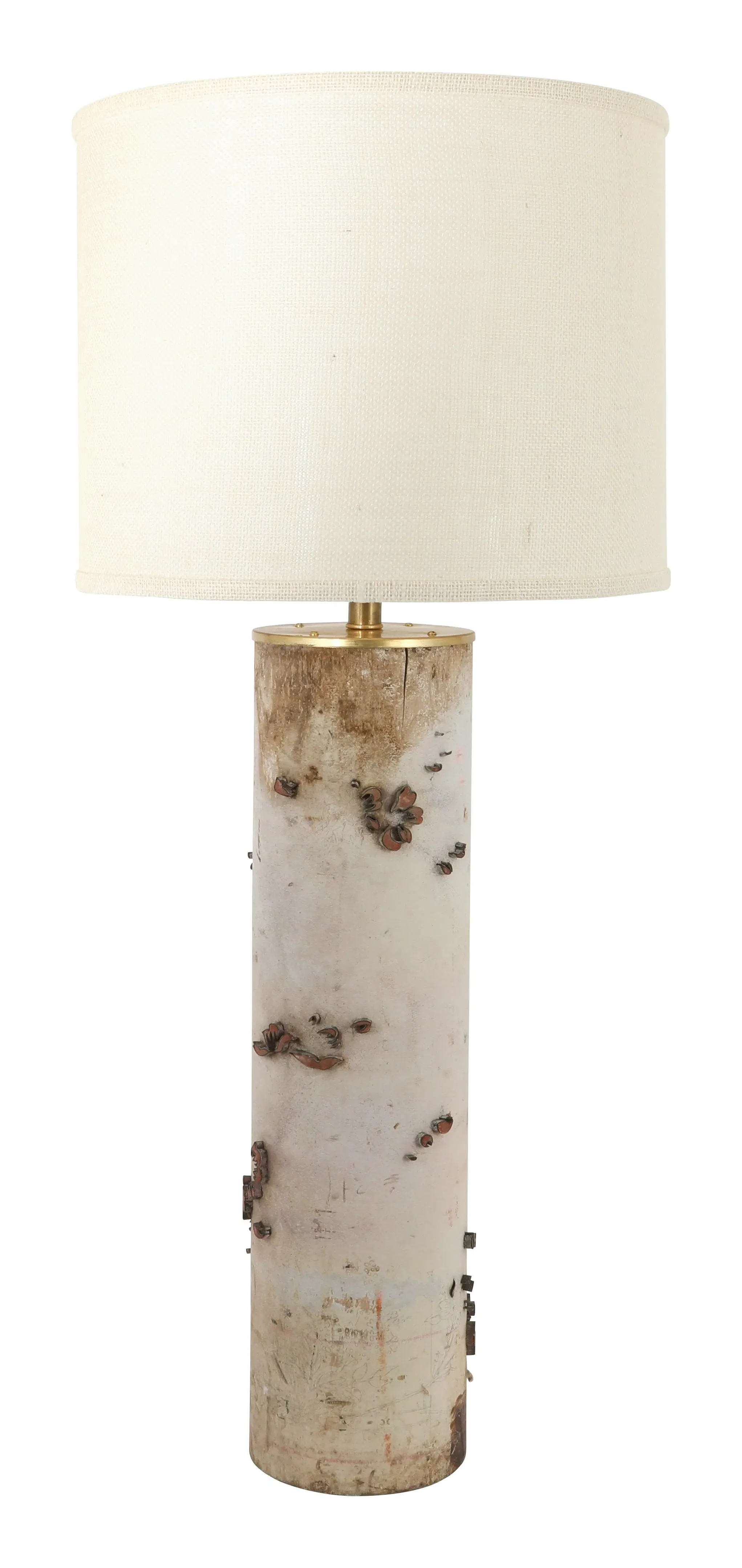 Vintage Wallpaper Table Lamp with Jute Shade - Brass, Wood image