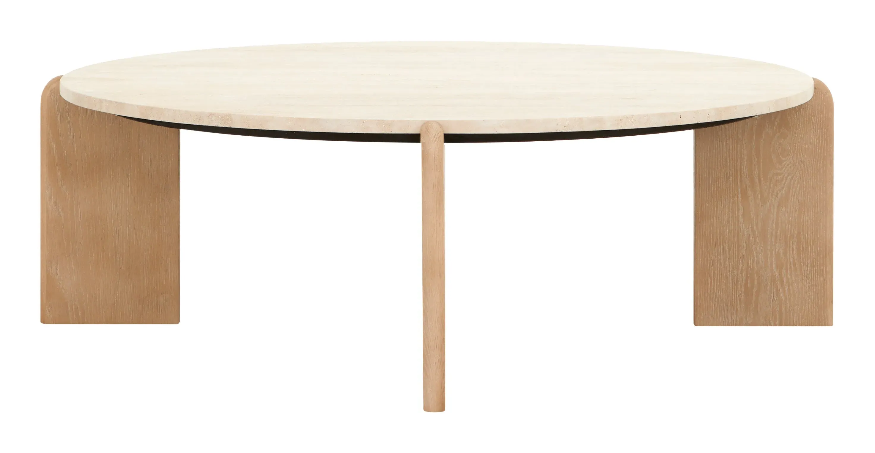 Weaver Round Cocktail Table - Light Oak, Travertine image