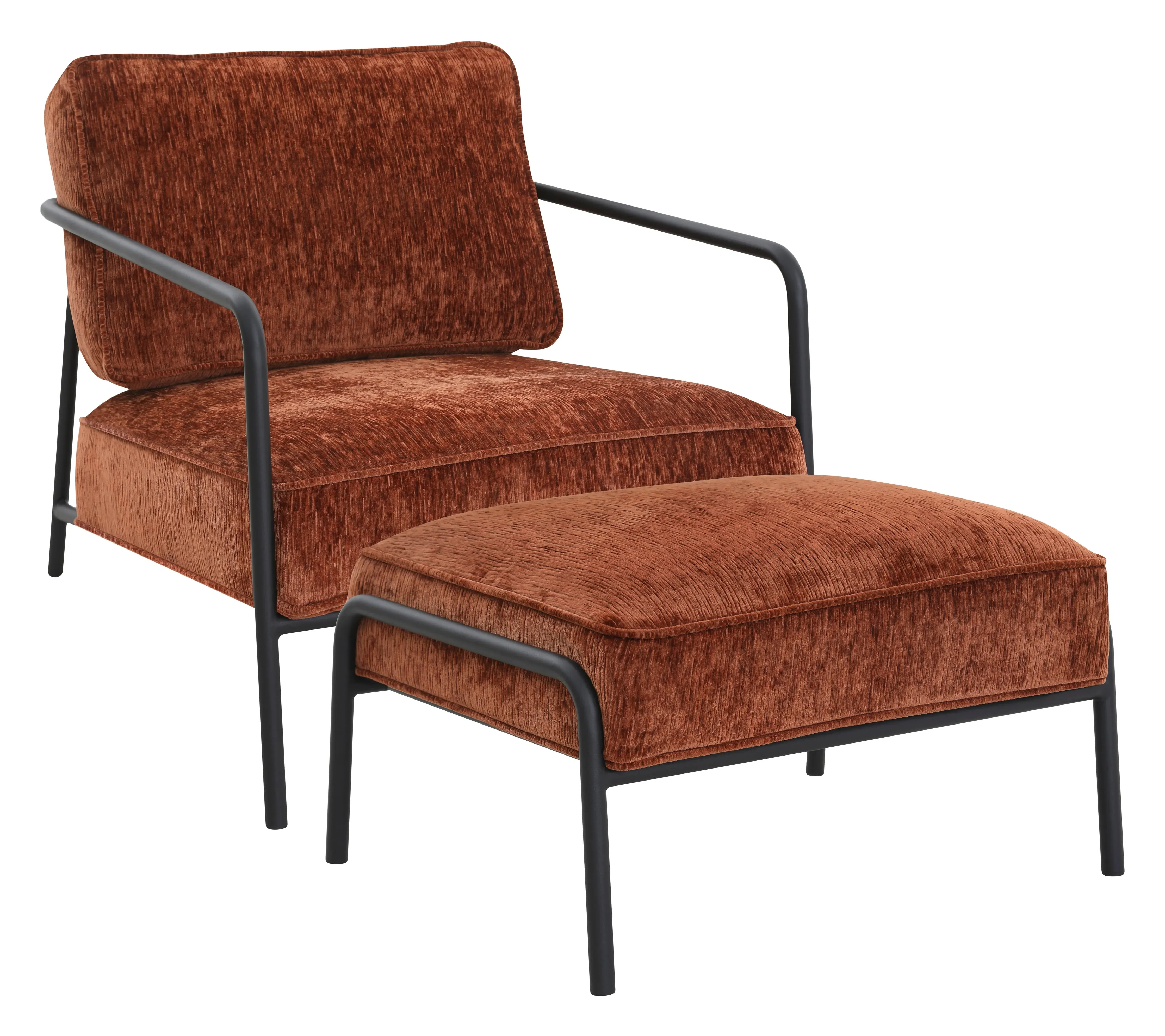 Willa Chair & Ottoman Set - Burnt Orange, Velvet