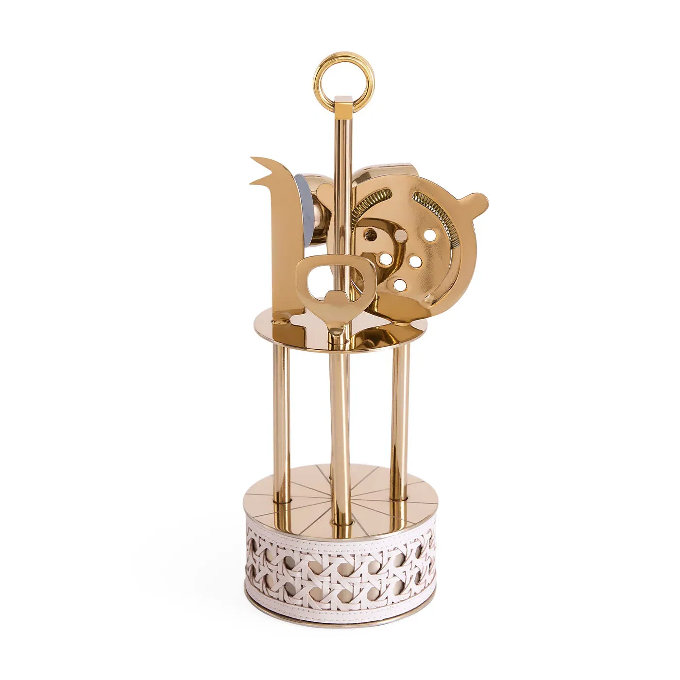 Basketweave Barware Set - Brass, Leather by Jonathan Adler