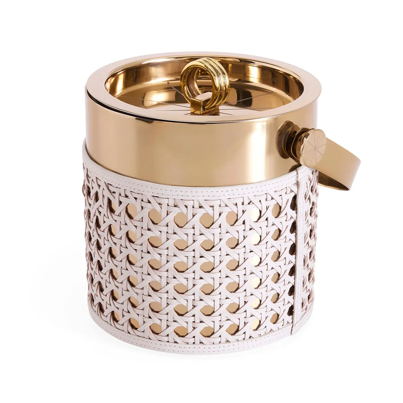 Basketweave Ice Bucket - Brass, Ivory Leather by Jonathan Adler