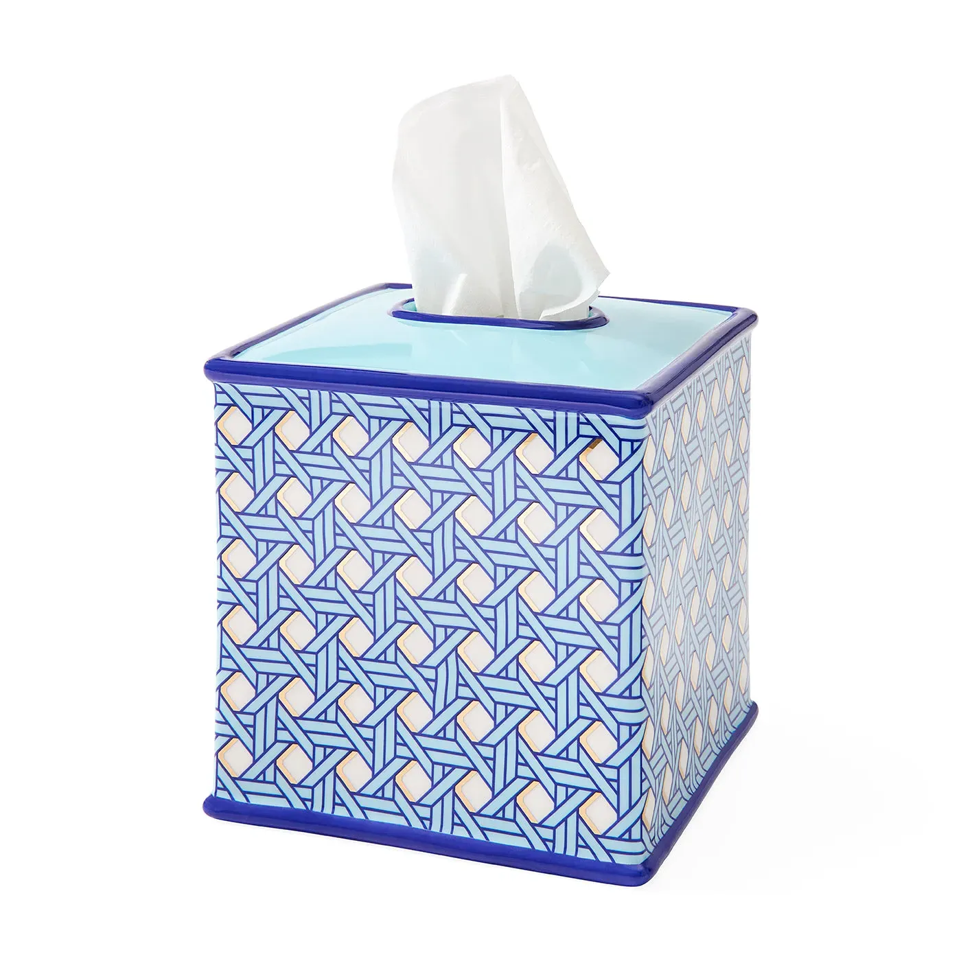 Basketweave Tissue Box - Light Blue, Porcelain by Jonathan Adler