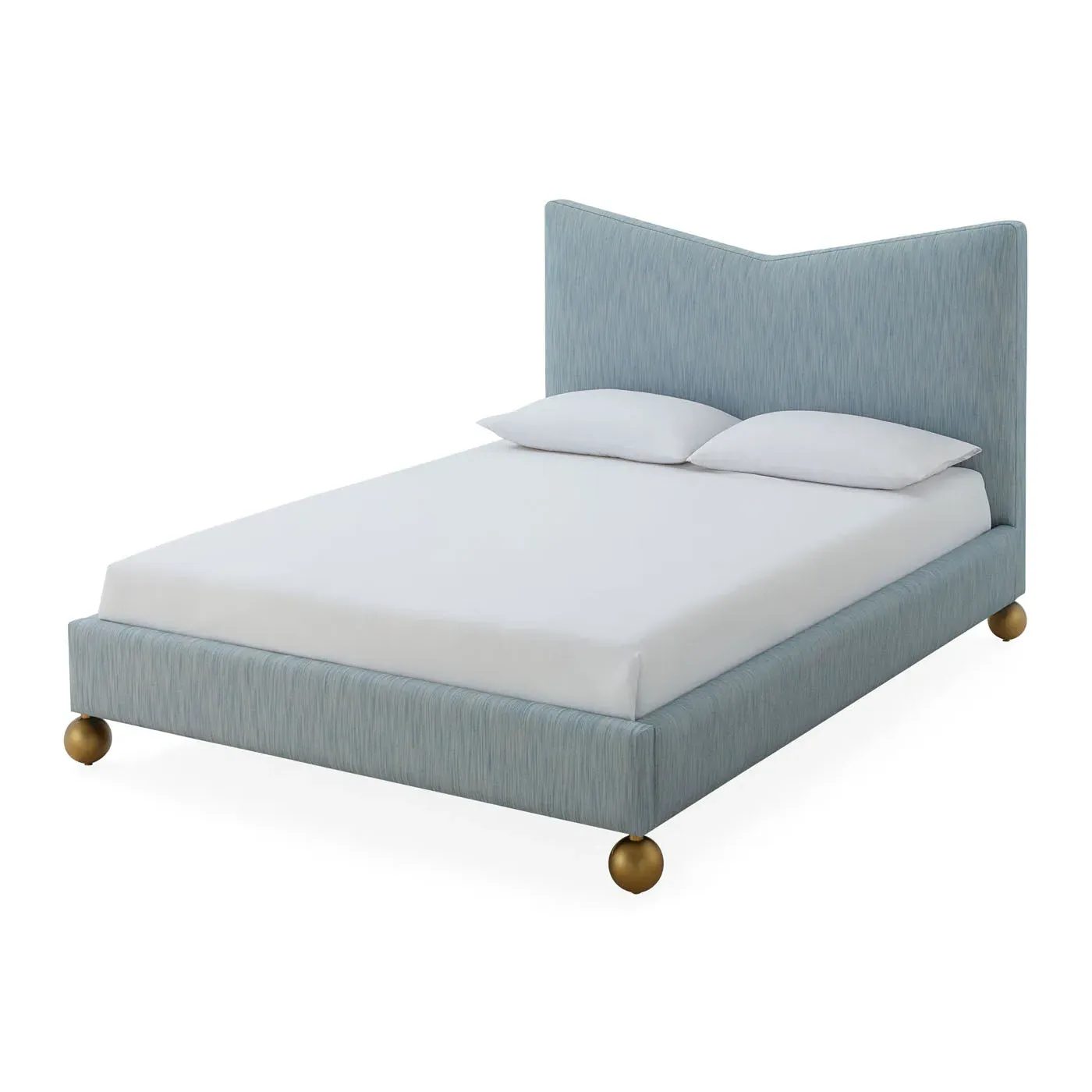 Chevron Queen Size Bed Frame - Blue, Brass product