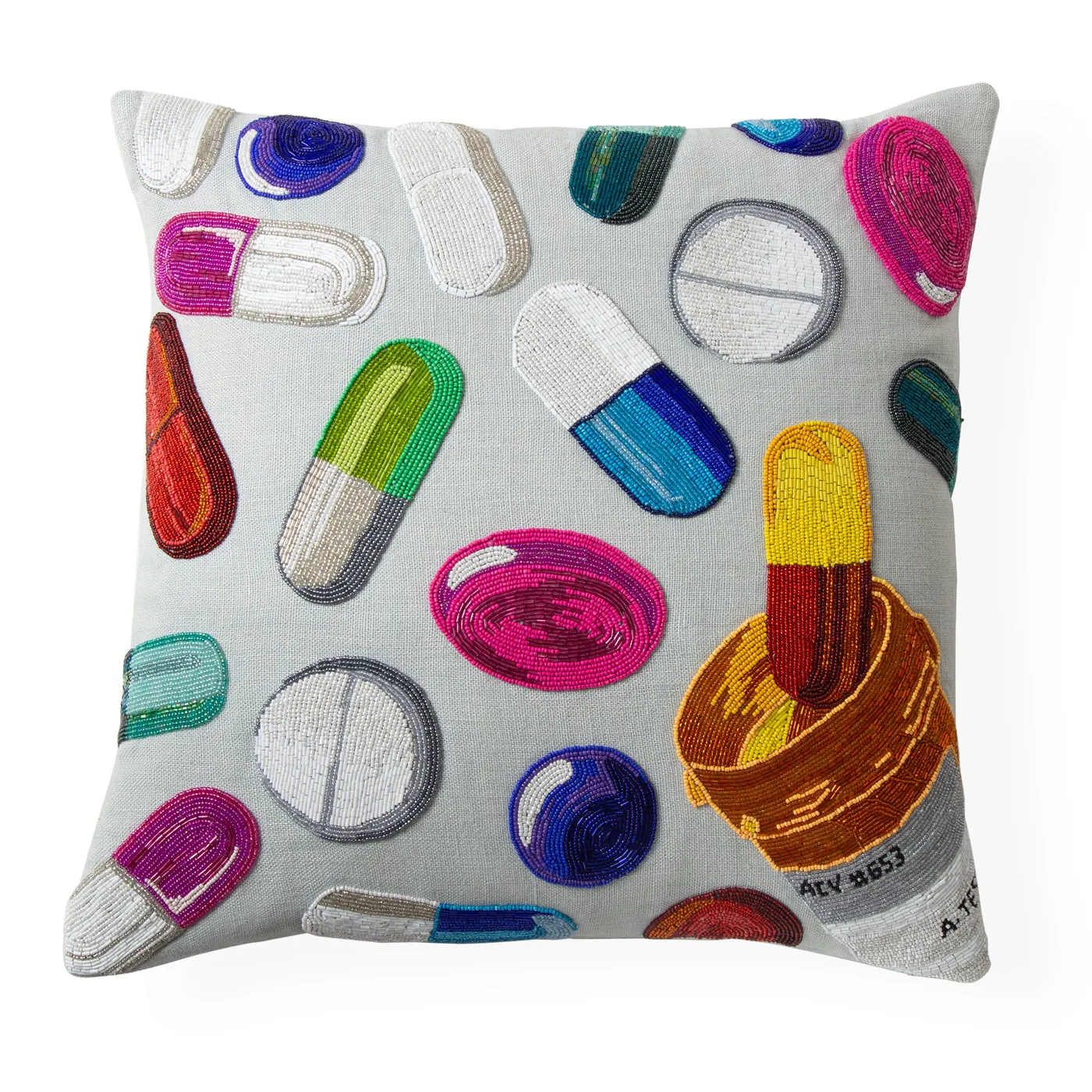 Happy Pills Beaded Pillow - Linen product