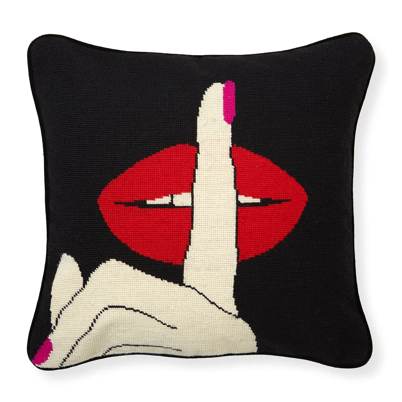 Lips Hush Needlepoint Throw Pillow product