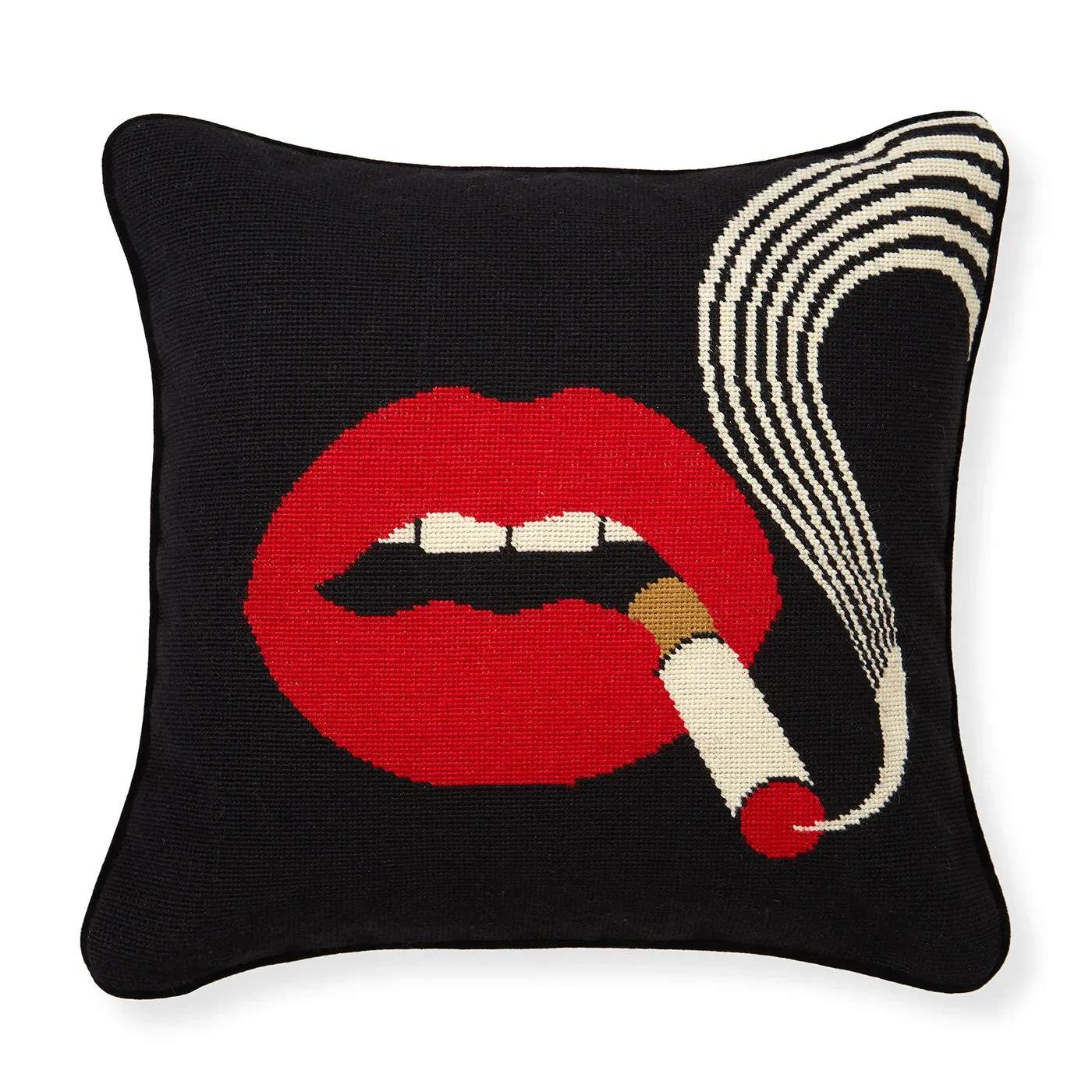 Lips Smolder Needlepoint Throw Pillow - Velvet product